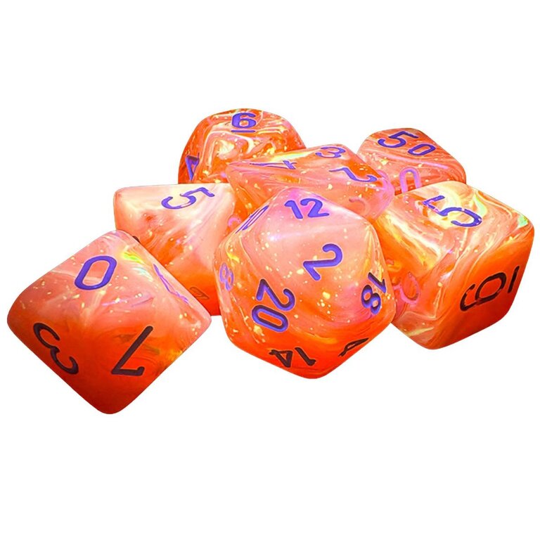 Chessex 7 dés polyédriques Festive - Dahlia Luminary avec chiffres blancs - Méga-Hedral