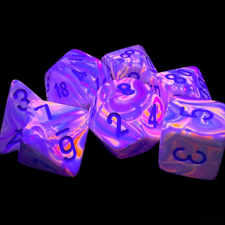 Chessex 7 dés polyédriques Festive - Pop Art avec chiffres bleus - Méga-Hedral