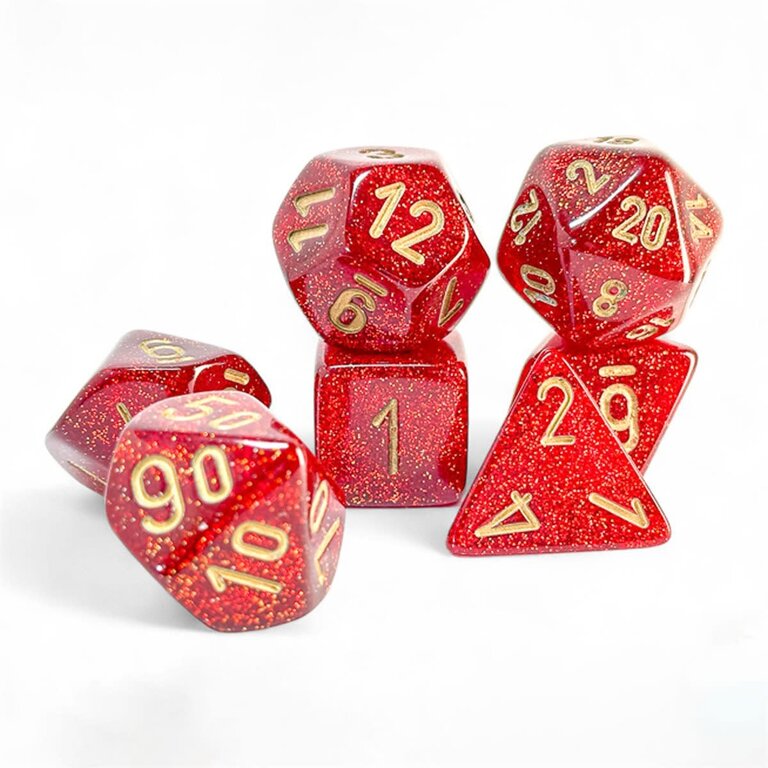 Chessex 7 dés polyédriques Glitter - Ruby avec chiffres dorés - Méga-Hedral