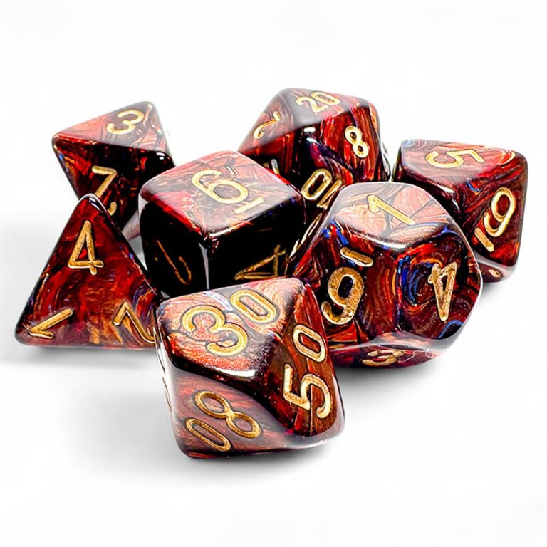 Chessex 7 dés polyédriques Scarab - Blue Blood avec chiffres dorés - Méga-Hedral