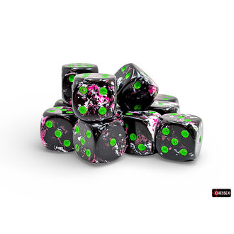 Chessex 12 dés 6 16mm Brush - Paintball avec points verts
