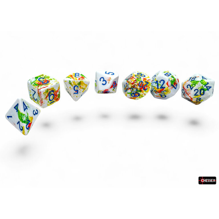 Chessex 7 dés polyédriques Brush - Breezy avec chiffres bleus