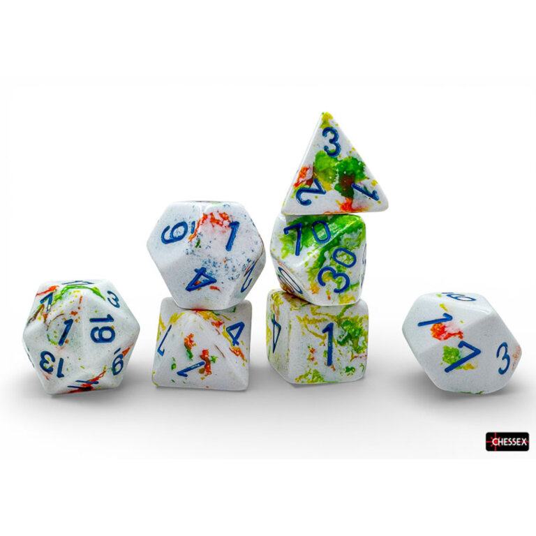 Chessex 7 dés polyédriques Brush - Breezy avec chiffres bleus