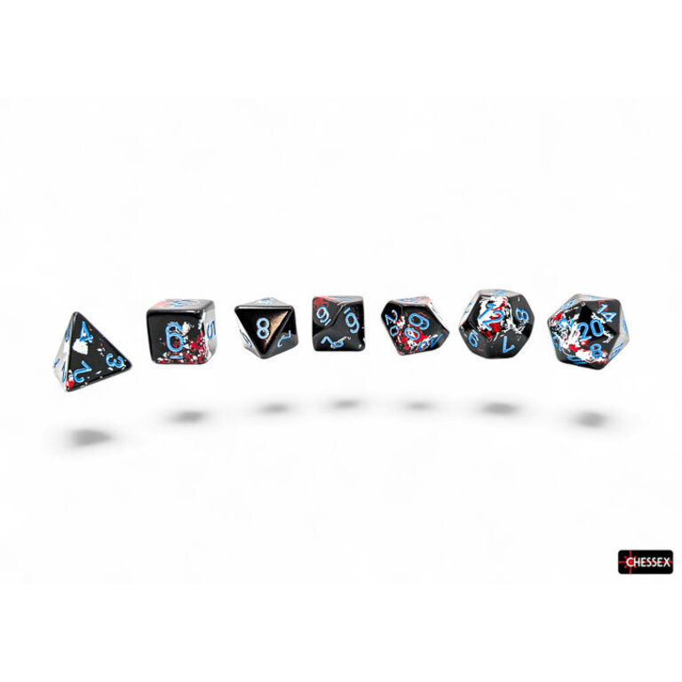 Chessex 7 dés polyédriques Brush - Dark Side avec chiffres bleus