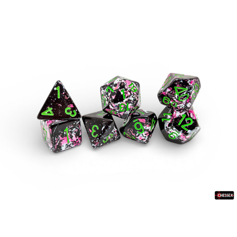 Chessex 7 dés polyédriques Brush - Paintball avec chiffres verts