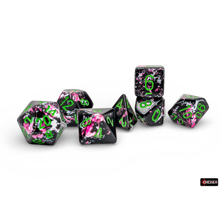 Chessex 7 dés polyédriques Brush - Paintball avec chiffres verts