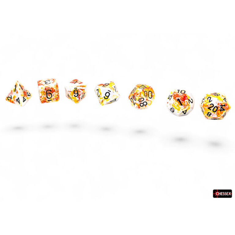 Chessex 7 dés polyédriques Brush - Sunrise avec chiffres noirs