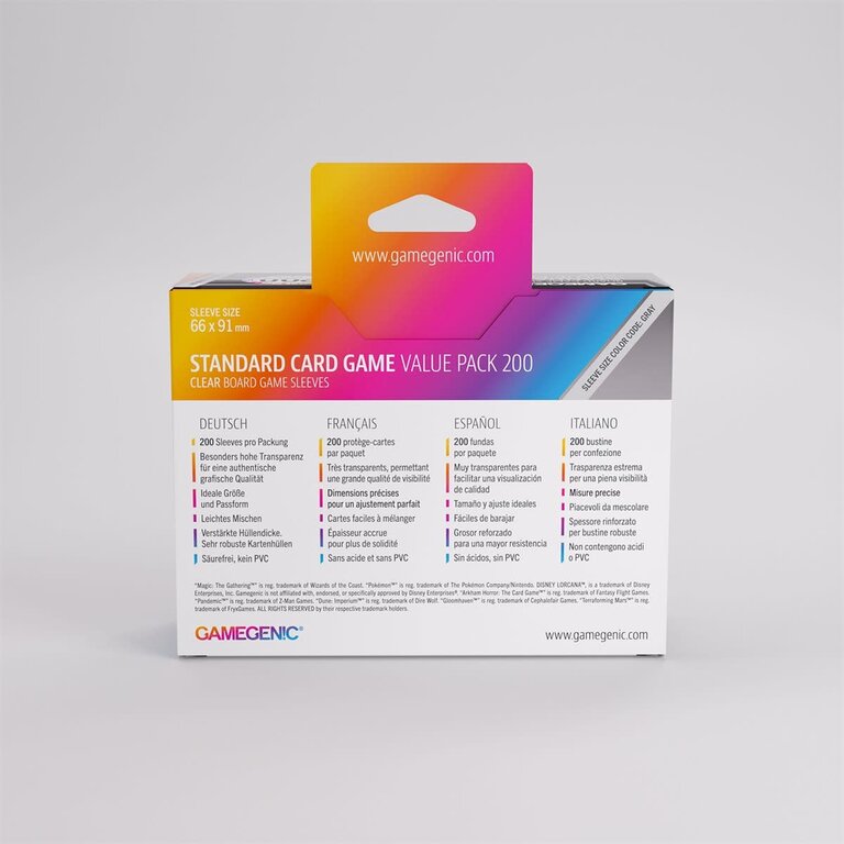 Gamegenic (Gamegenic) Prime Value Pack Standard Sleeves - 200 Unités - 66mm x 91mm