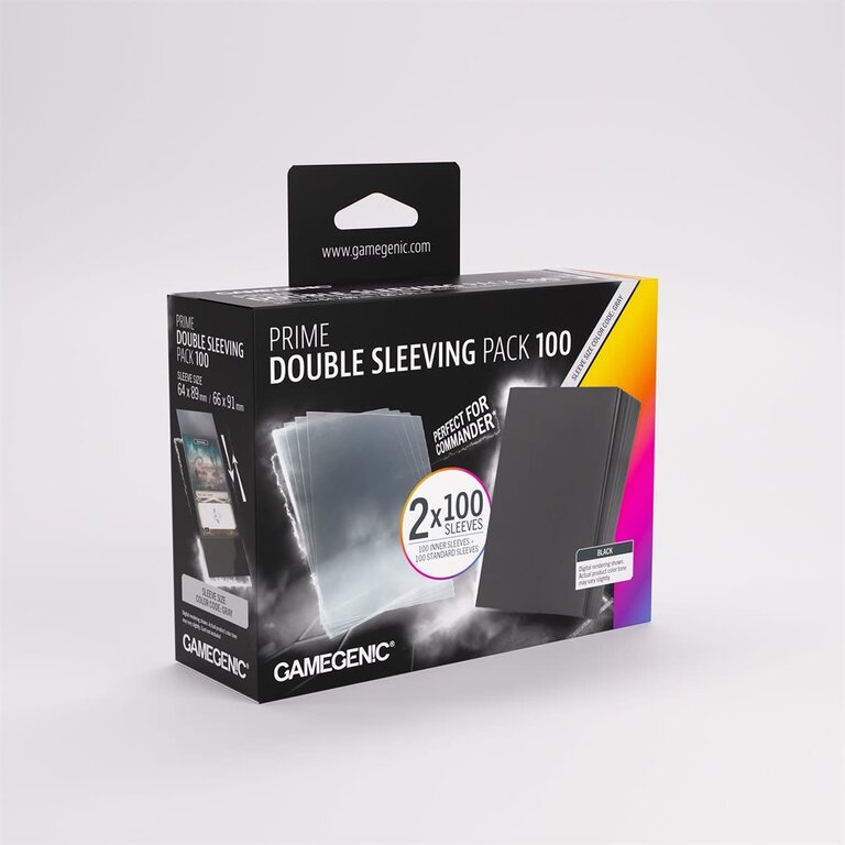 (Gamegenic) Prime Value Double Sleeving Pack Standard : Clear/Black - 2x100 Unités - 66mm x 91mm