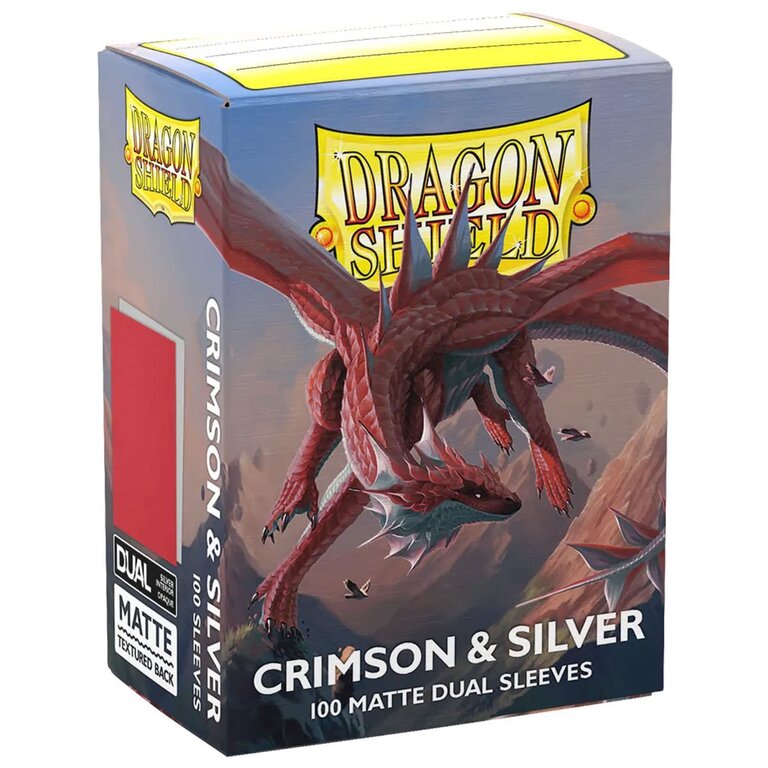 (Dragon Shield) Matte Dual Sleeves - Crimson/Silver - 100 Unités - 63mm x 88mm
