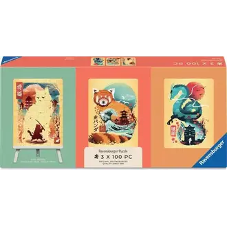 Ravensburger Cat Warrior, Red Panda & Dragon - 3x100 pièces