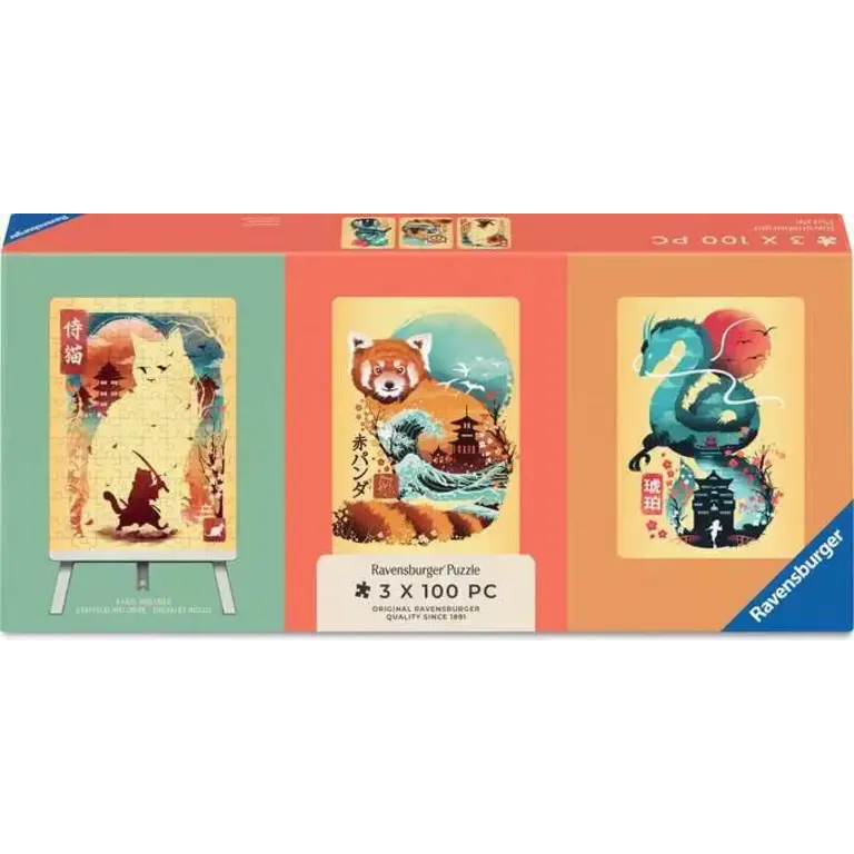 Ravensburger Cat Warrior, Red Panda & Dragon - 3x100 pièces