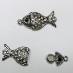 Mag Silver Alloy Fish CLASP Rhinestone 38x17mm