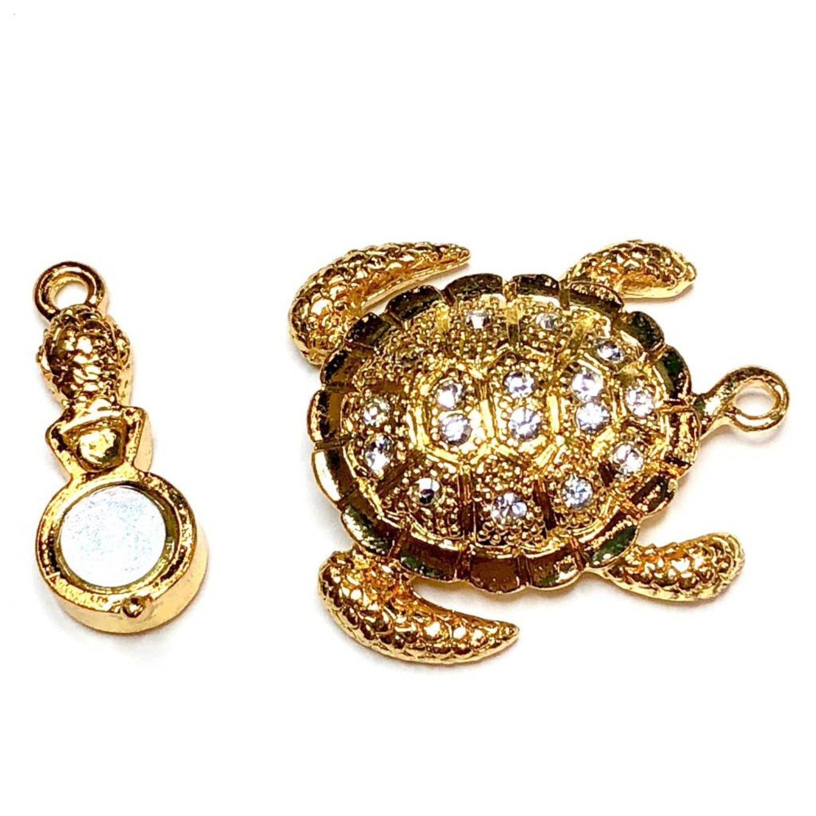 Gold Plated Rhinestone Turtle Magnetic Clasp