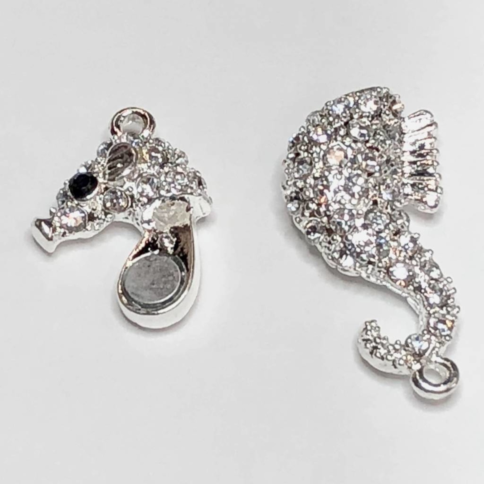 Silver Plated Rhinestone Sea Horse Magnetic Clasp