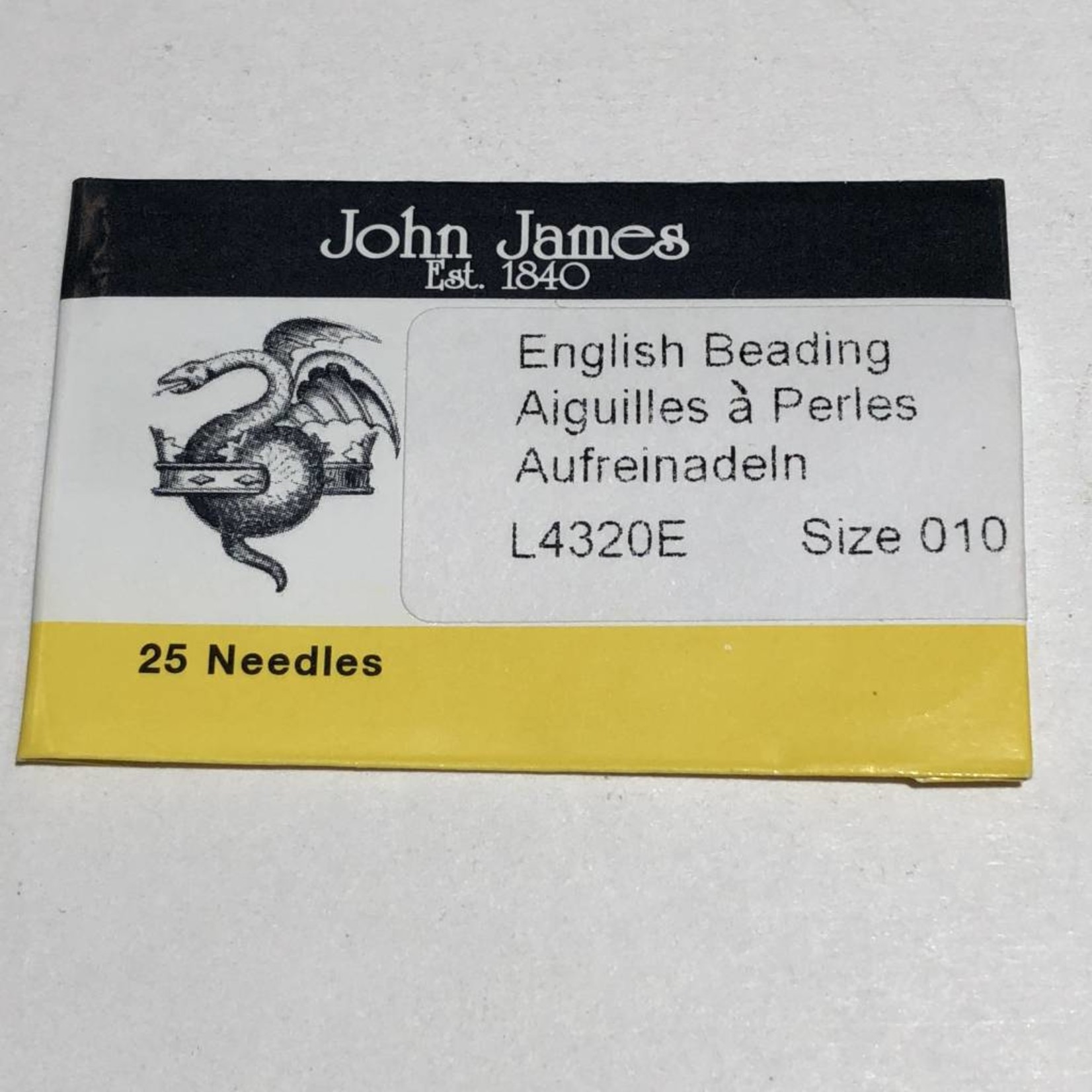 John James NEEDLES English Beading Longs #10 25/Pkg