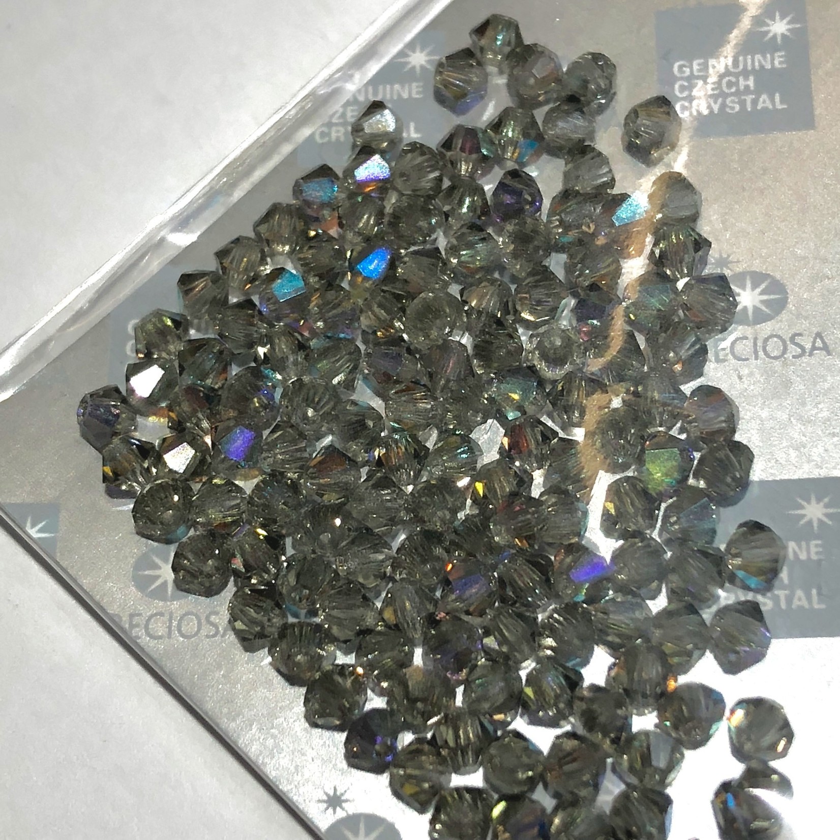 Preciosa Crystal 3mm Bicone Black Diamond AB 144 pcs