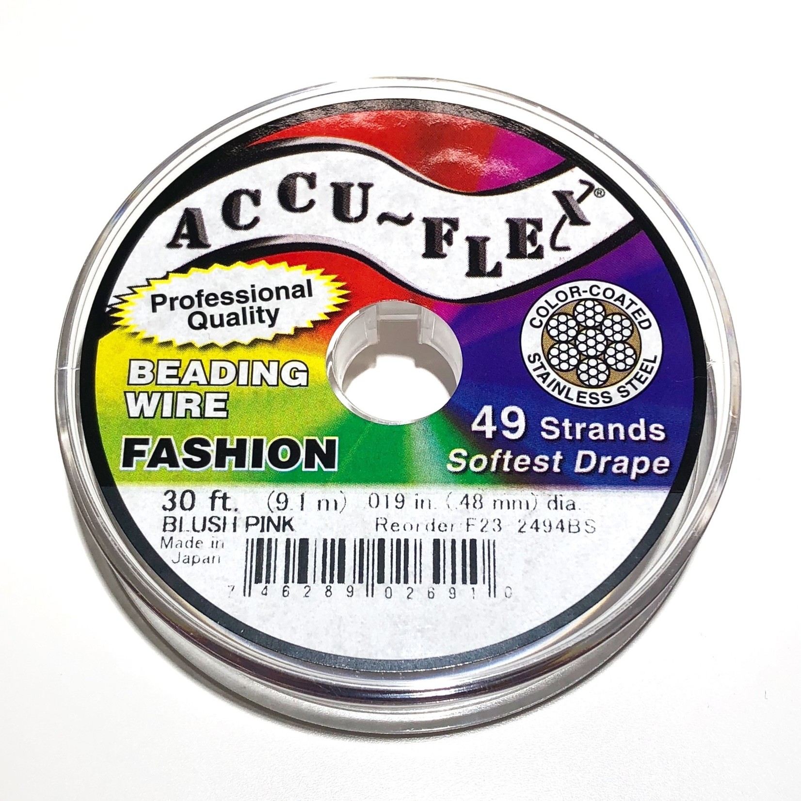 ACCU FLEX Bead Wire 49 Str .019in, 30 Ft Blush Pink