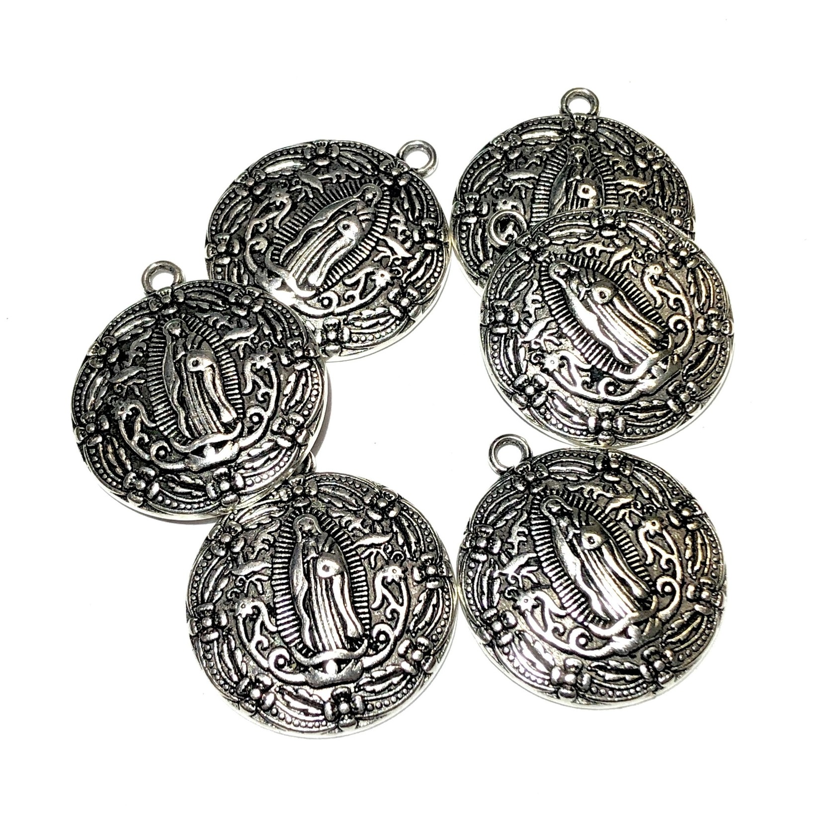 Antique Silver 28mm Virgin Mary Pendant 6pcs