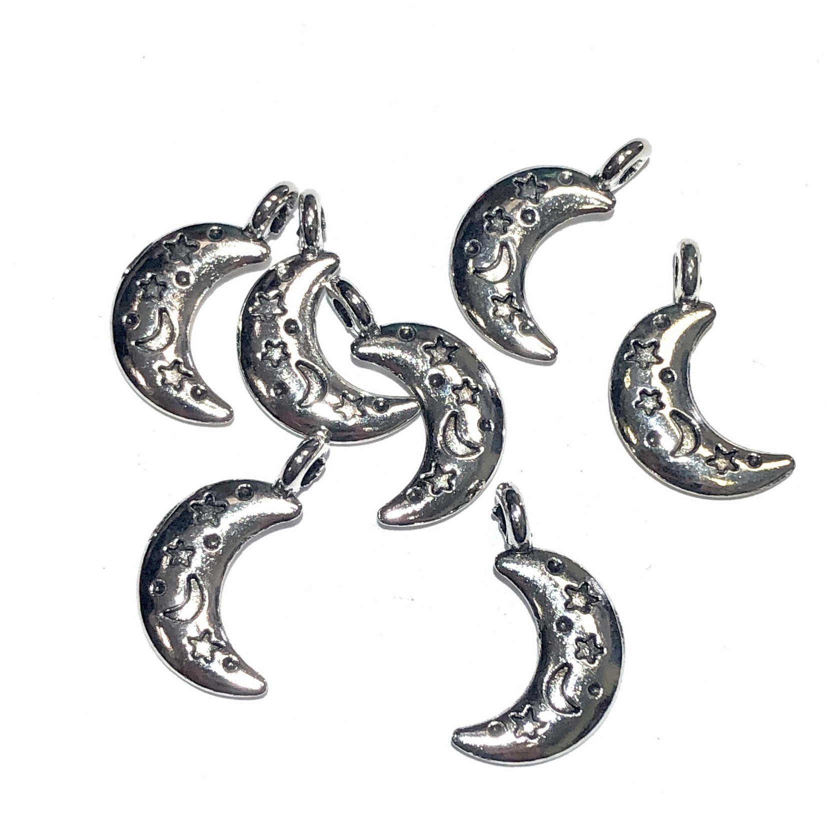 Tibetan Silver Alloy 19mm Carved Moon Charm 12pcs