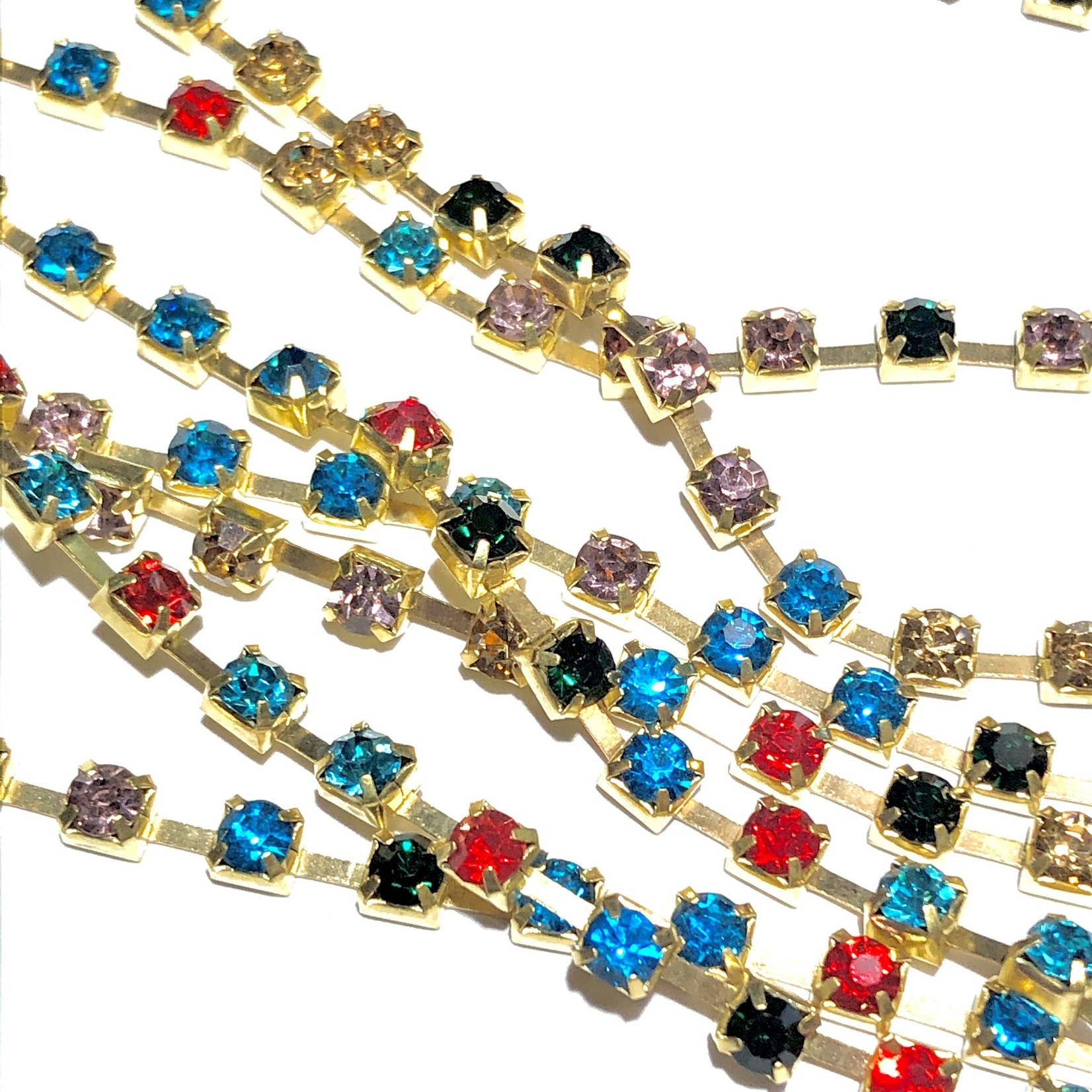 RHINESTONE Cup Chain 4mm Multi Colours Gold 1m