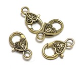 Tibetan Gold Alloy 25mm Heart Lobster Clasps 8pcs