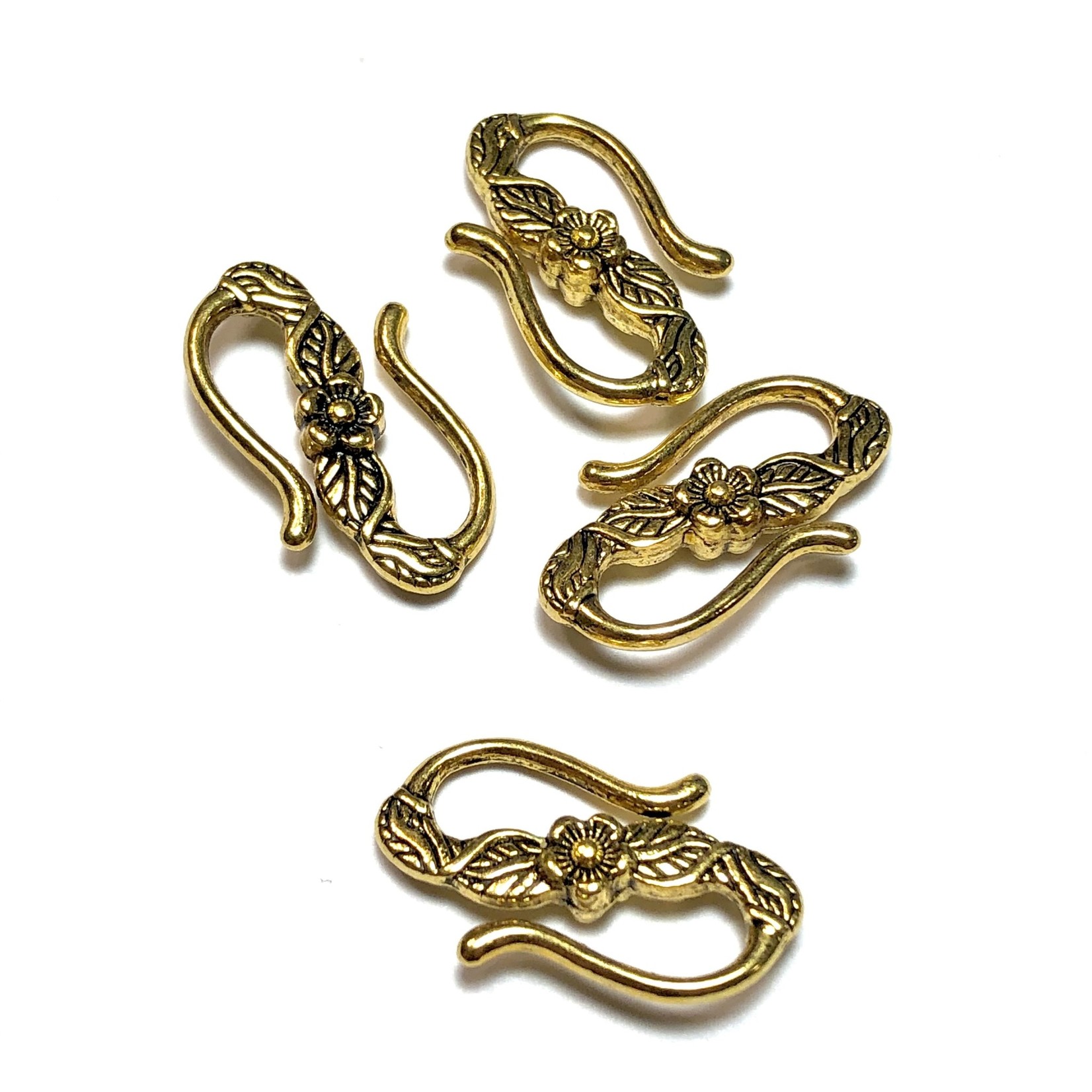 Gold Alloy Flower Pattern 25mm S-Clasp 8pcs