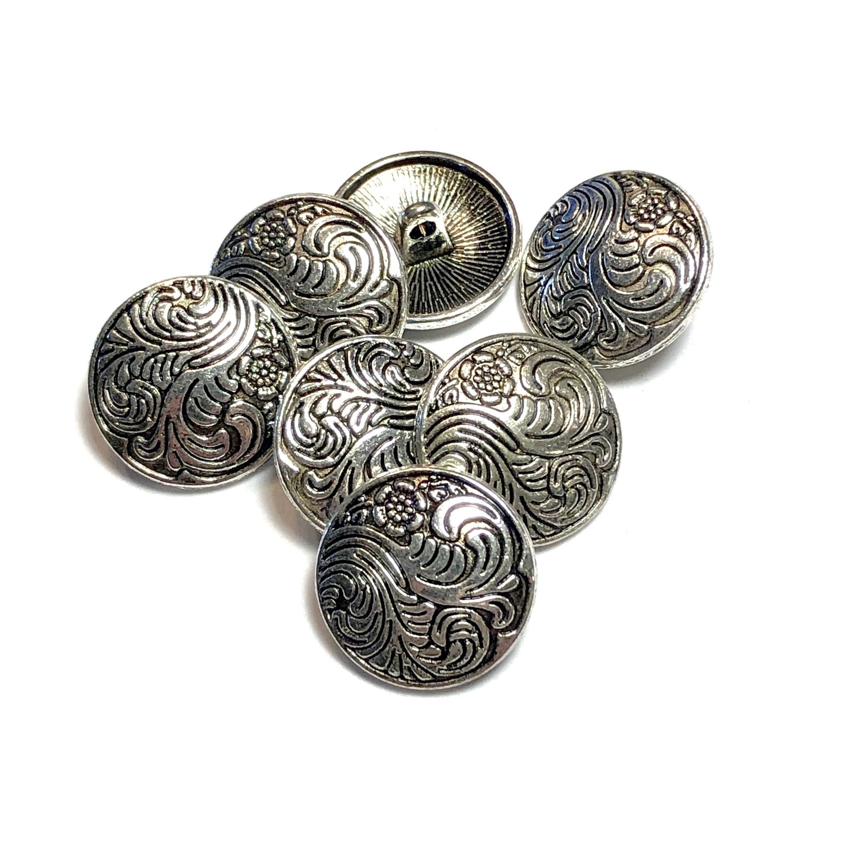 Antique Silver Alloy 17mm Button French Scroll 10pcs