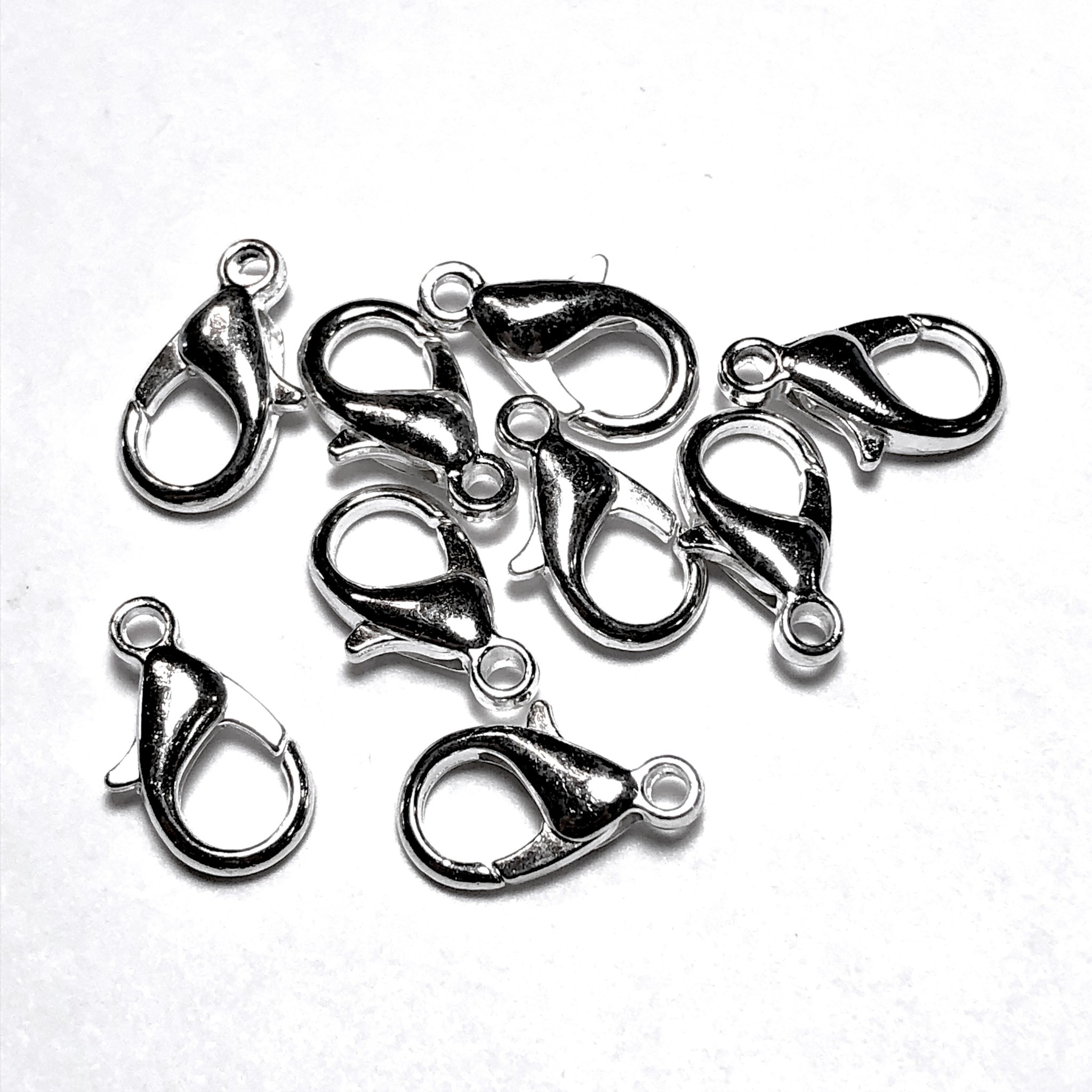 Silver Plated 15mm Lobster Clasp 12pcs Atlantic Bead Company