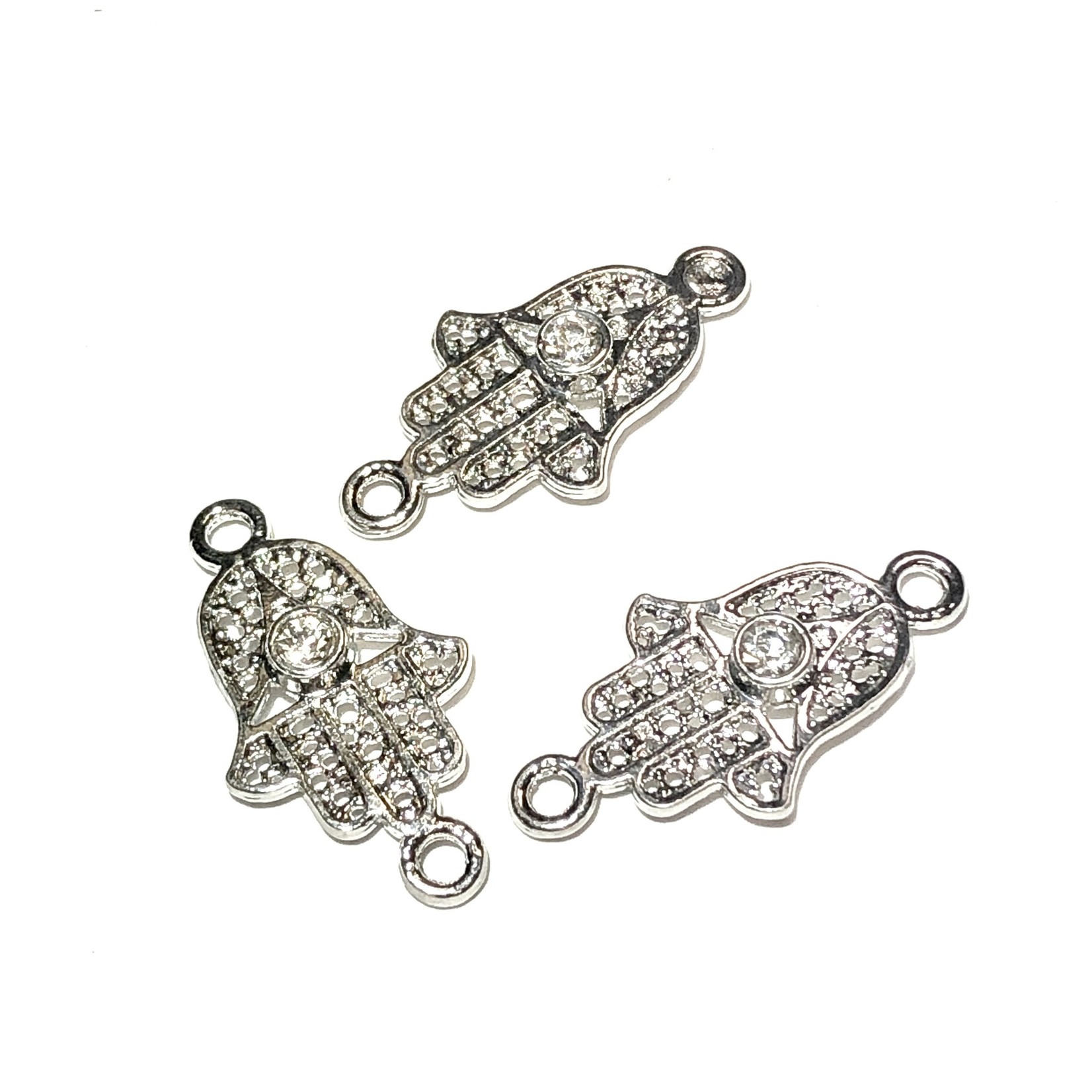 Alloy Hamsa Hand Charm w/Rhinestone Link 29.5mm 3pcs