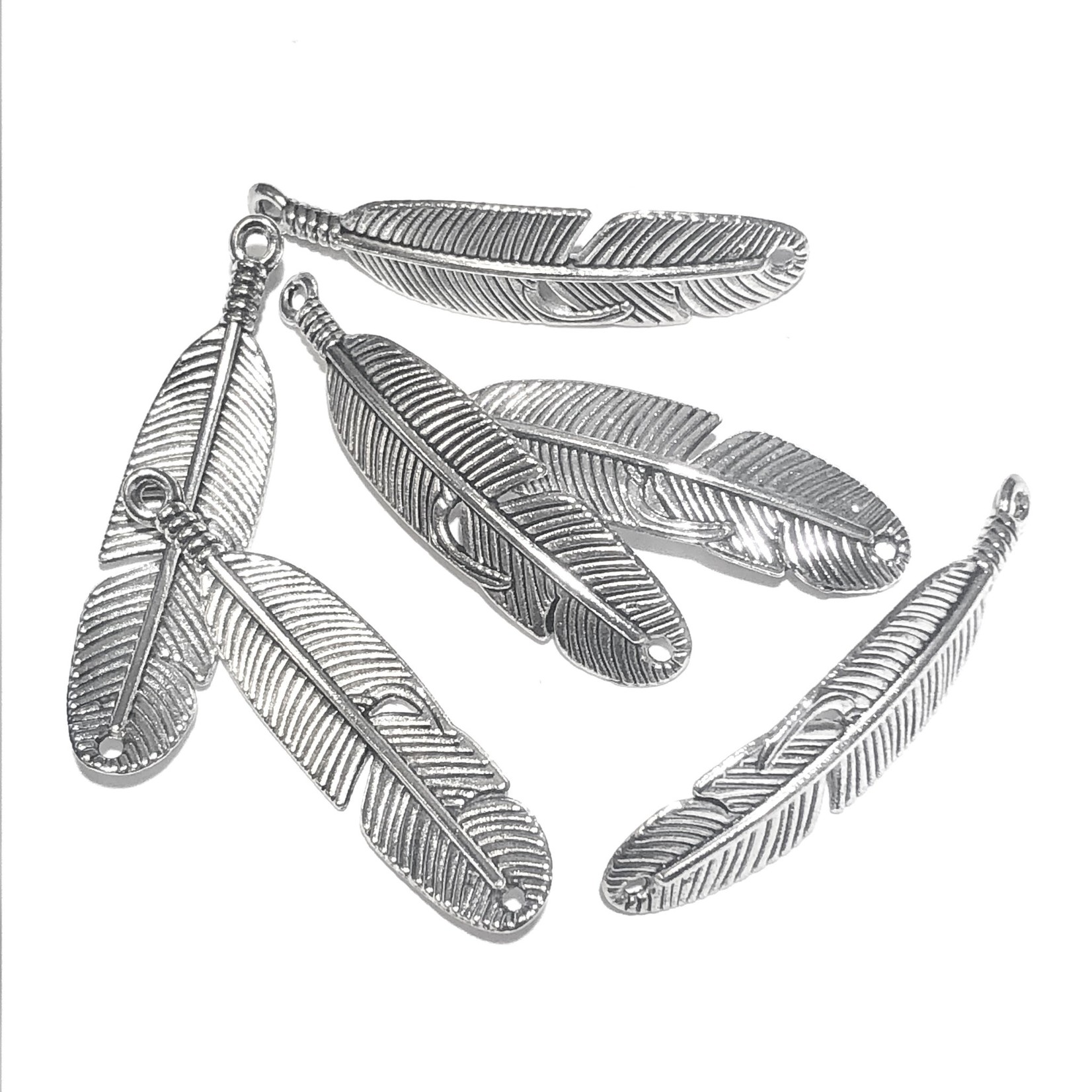 Tibetan Silver Alloy 45mm Feather Link 6pcs