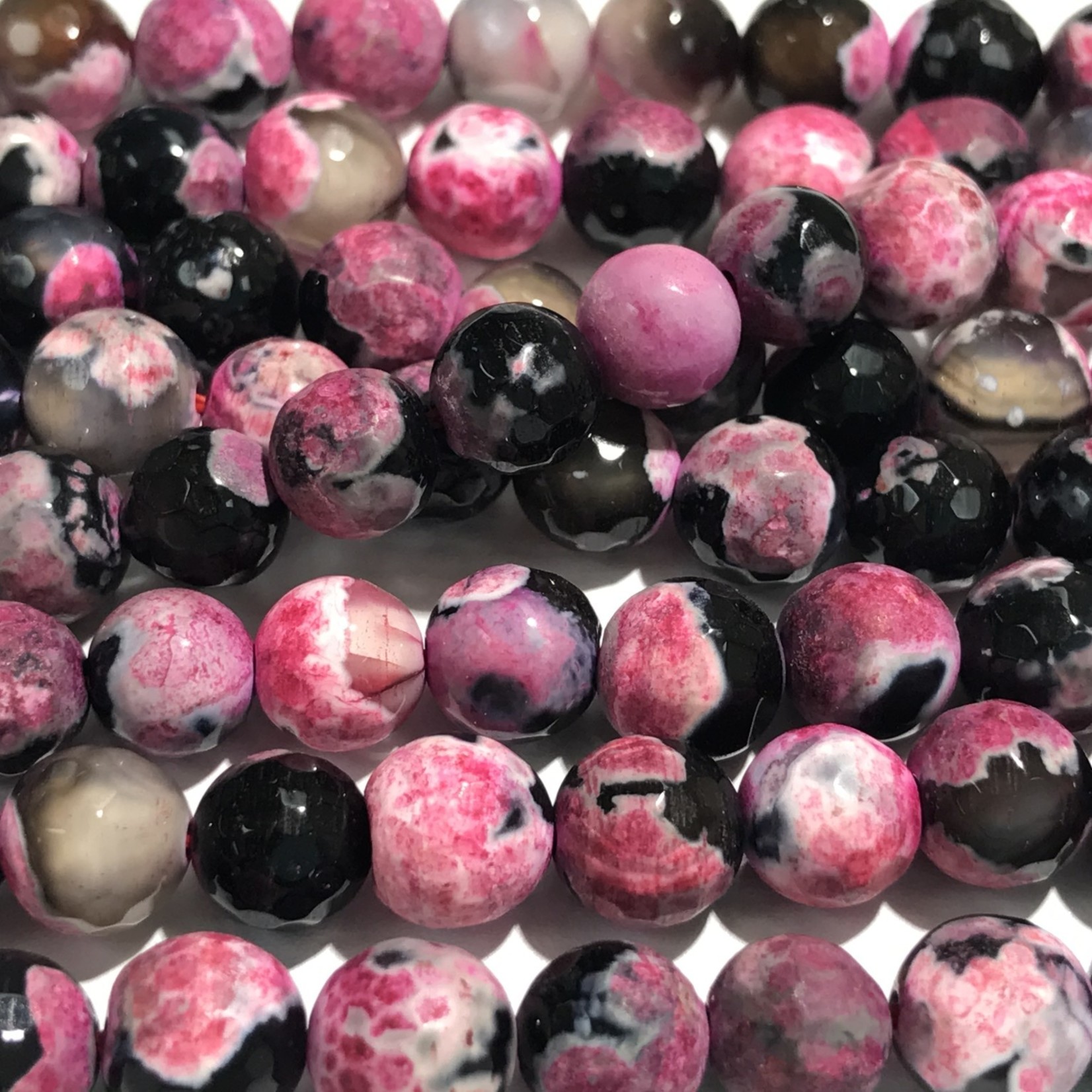 AGATE Fire Pink/Black 8mm Faceted