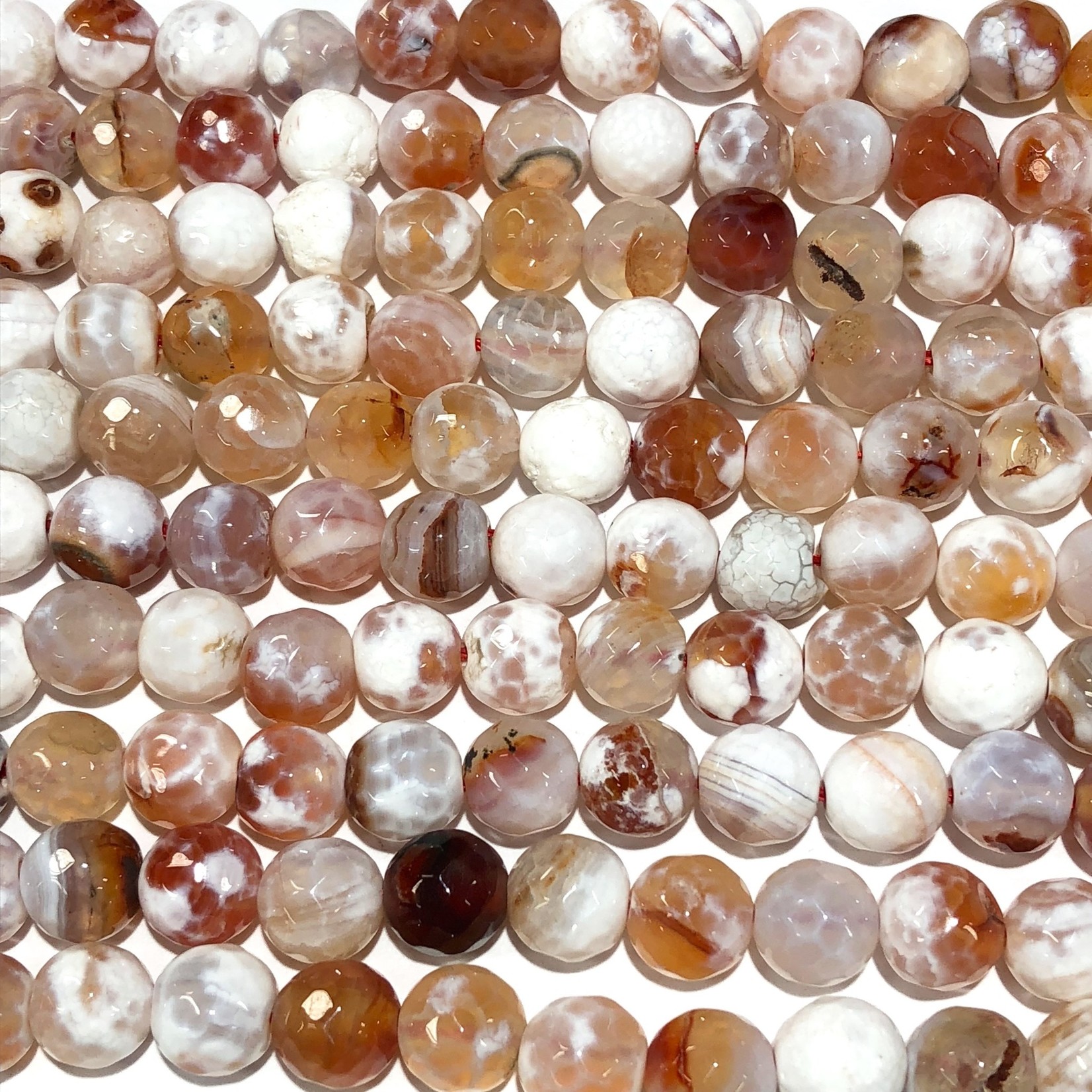 Fire AGATE White/Orange/Red 8mm Faceted