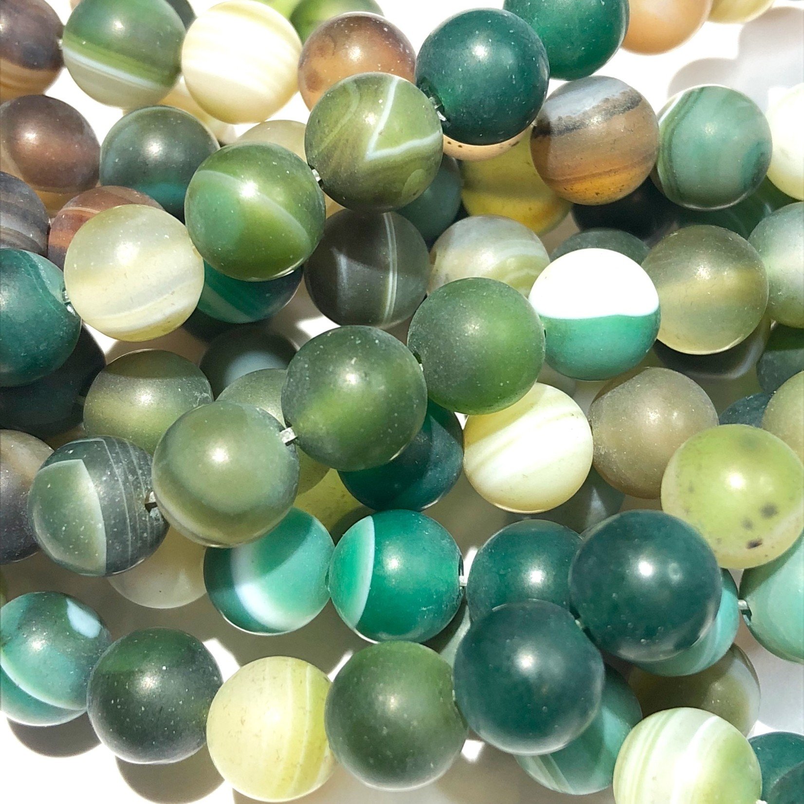 Banded AGATE Frosted Forest Green 8mm Round