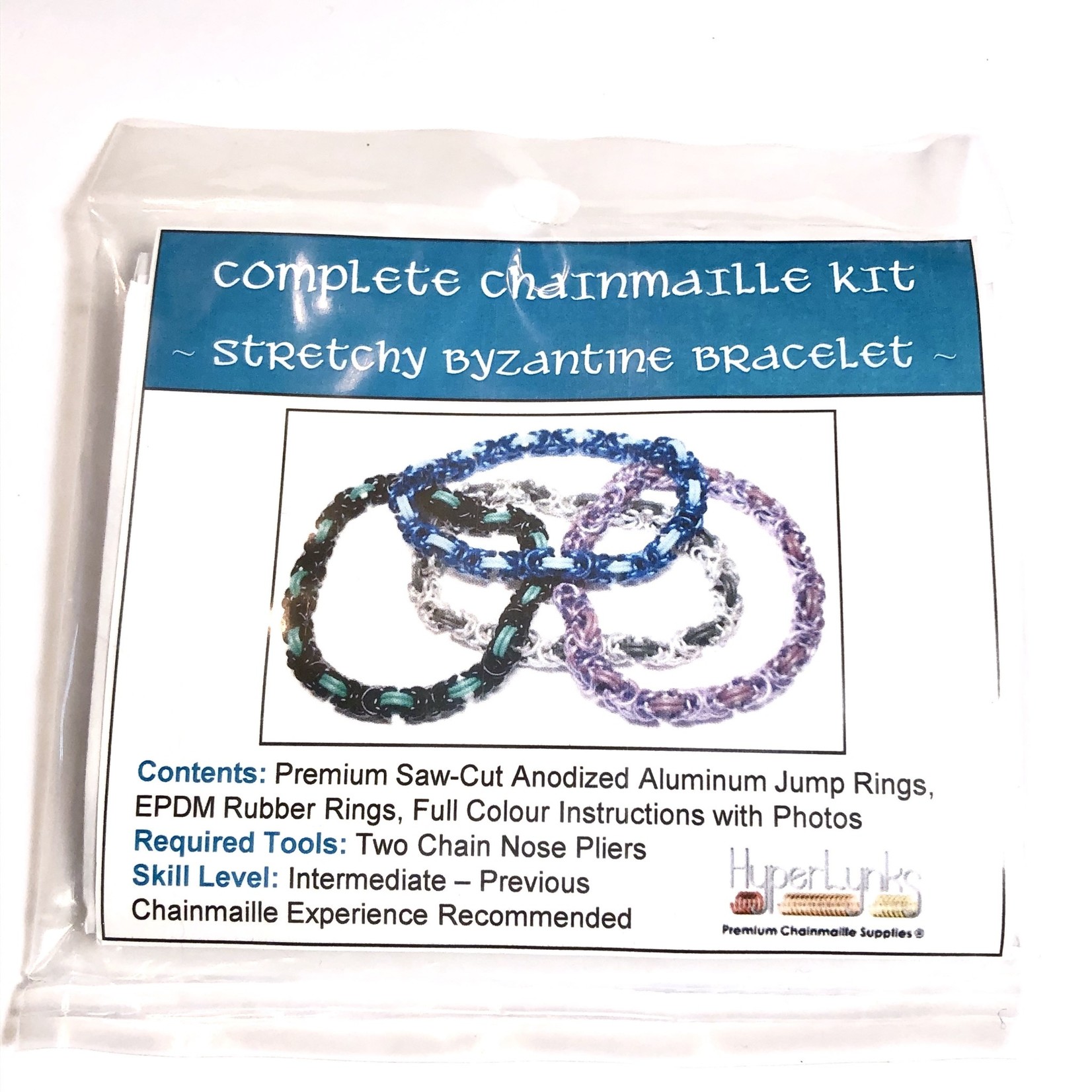 Hyperlinks Chain Maille Byzantine Stretchy Bracelet Kit Black & Teal