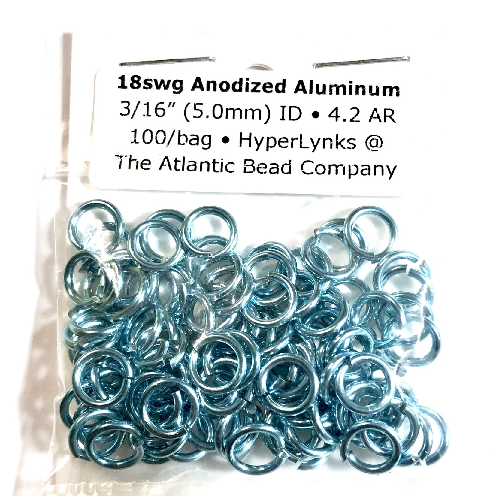 Hyperlinks Anodized Aluminum Rings Sky Blue 18ga 3/16" 100pcs