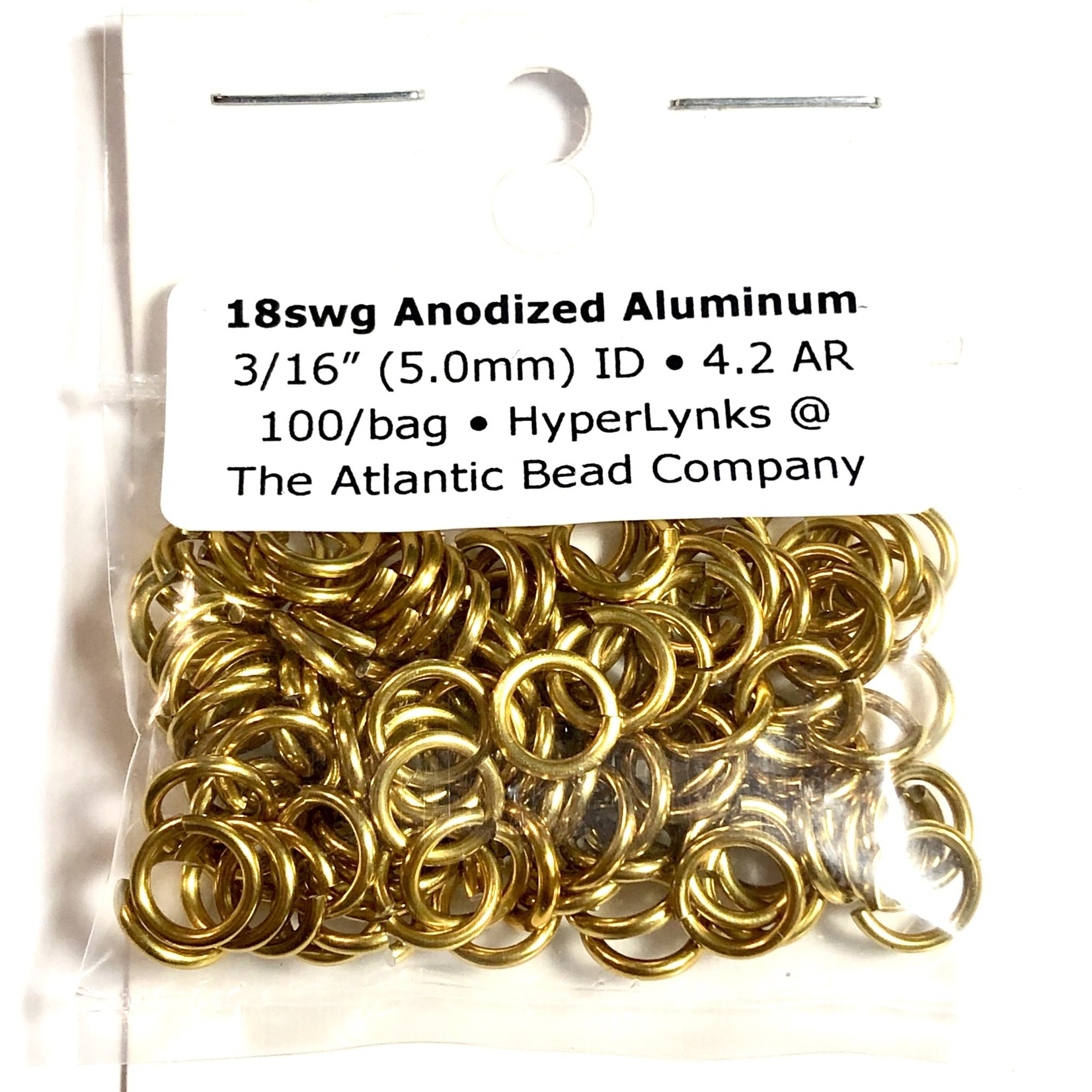 Anodized Aluminum Rings Gold 18ga 3/16" 100pcs