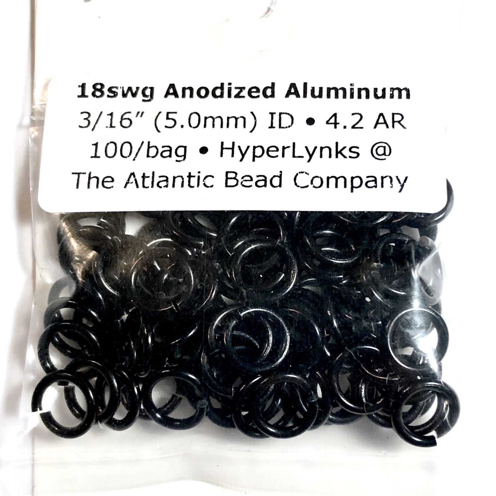 Anodized Aluminum Rings Black 18ga 3/16" 100pcs