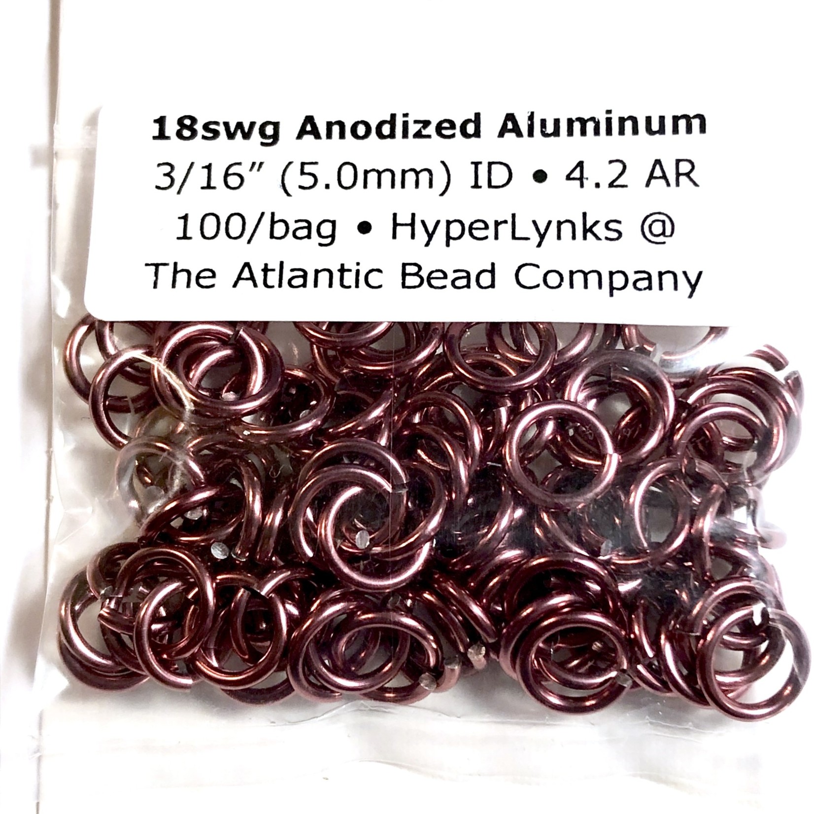 Hyperlinks Anodized Aluminum Rings Cranberry 18ga 3/16" 100pcs