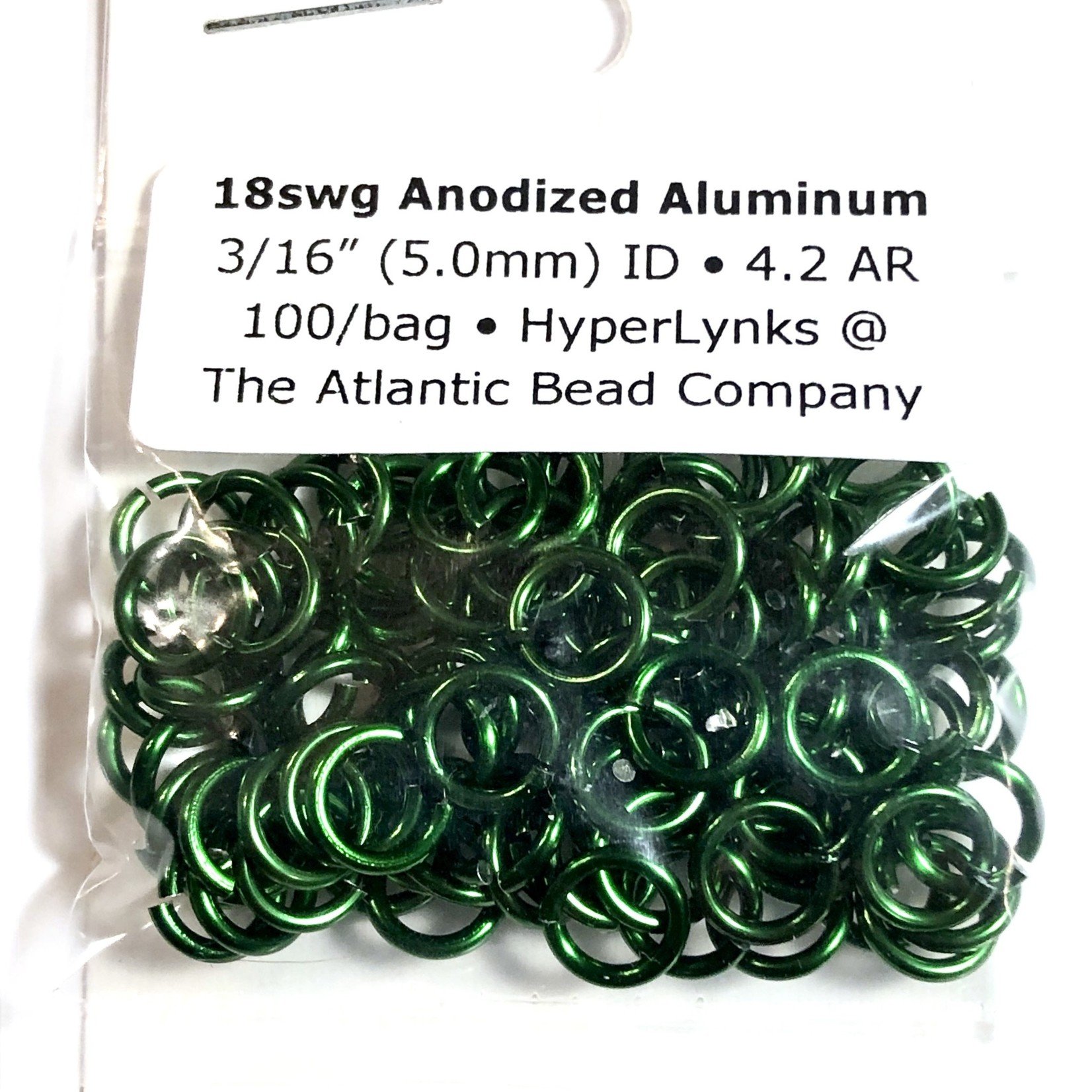 Anodized Aluminum Rings Green 18ga 3/16" 100pcs