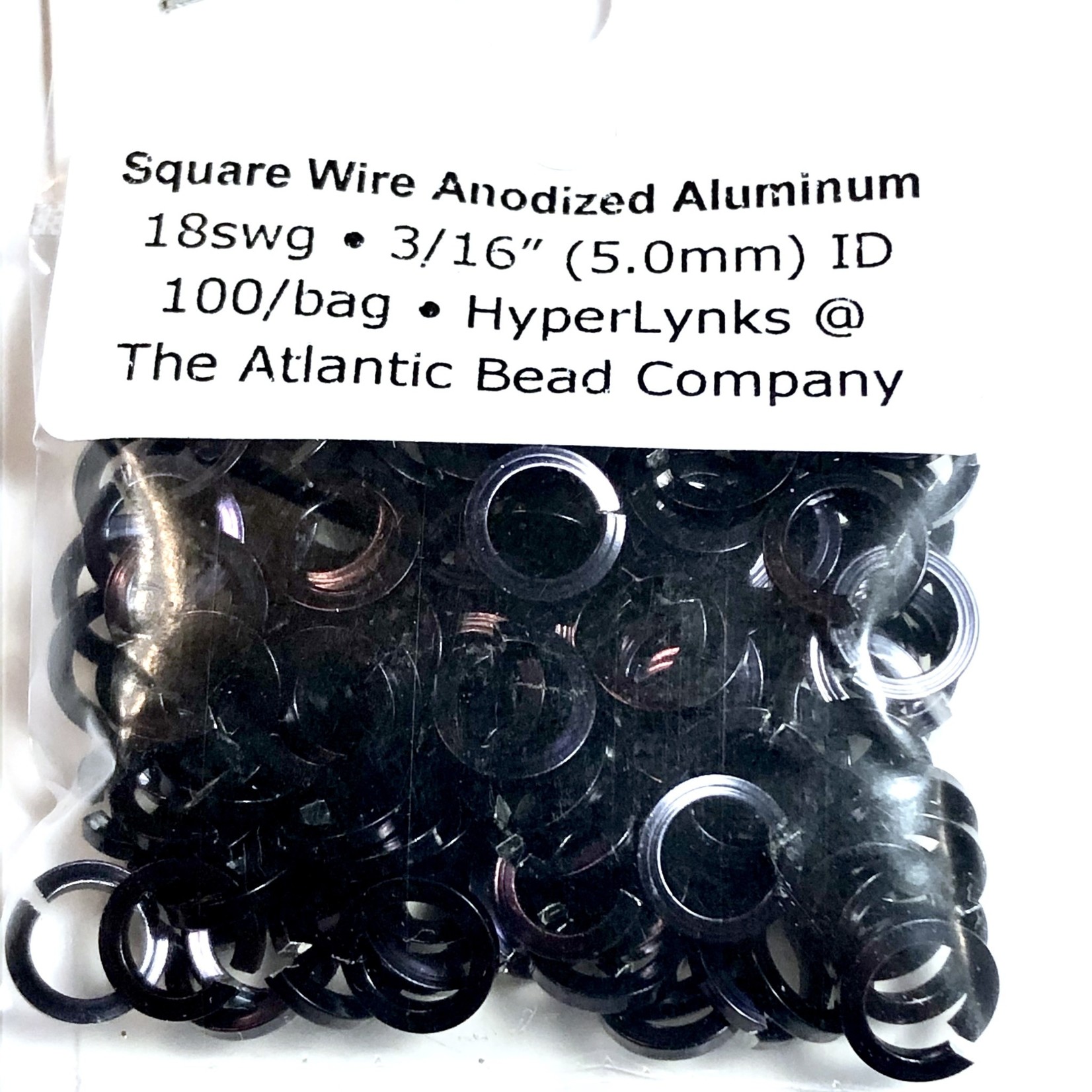 Hyperlinks Sq Wire Anodized Alum Rings Black 18ga 3/16" 100pcs