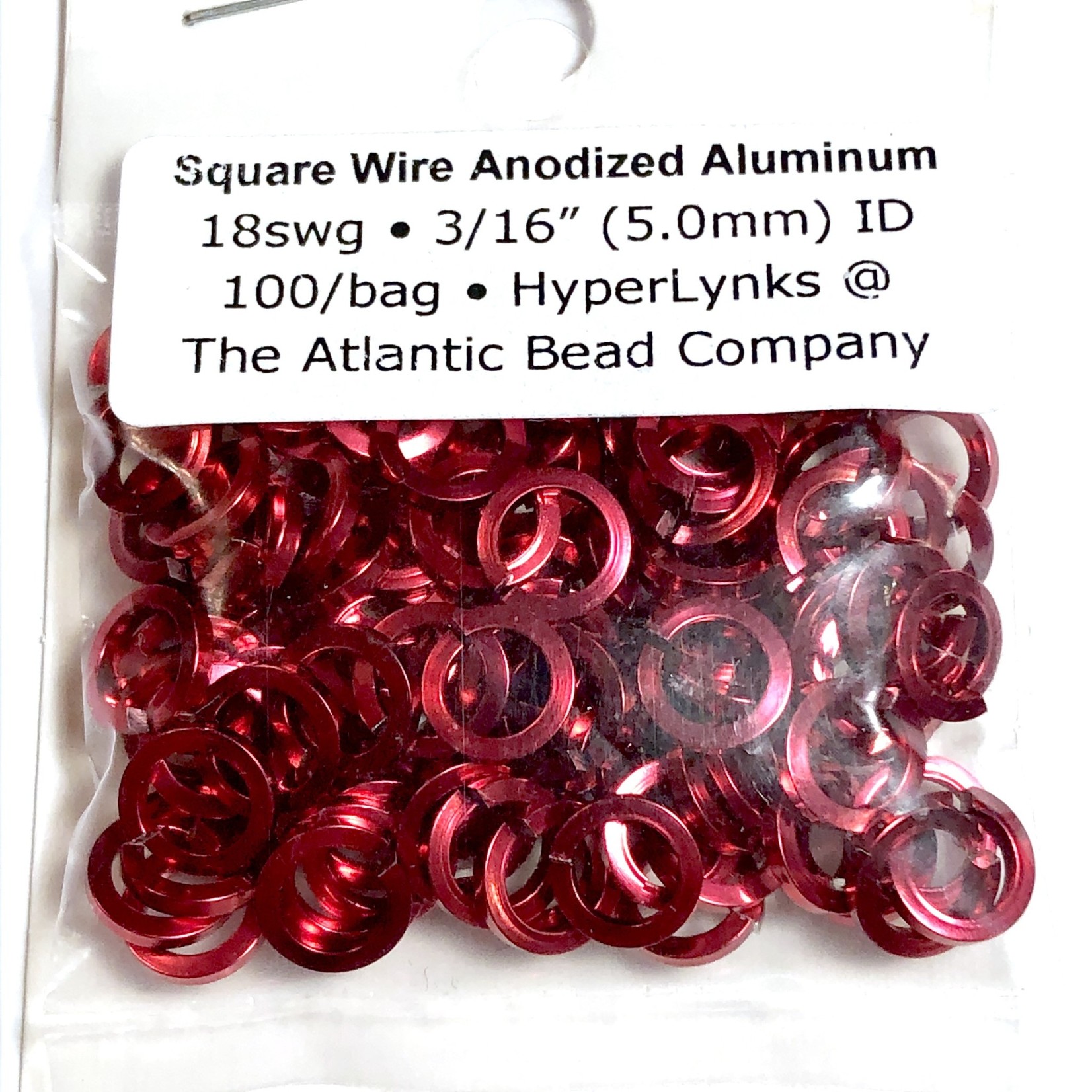 Hyperlinks Sq Wire Anodized Alum Rings Red 18ga 3/16" 100pcs