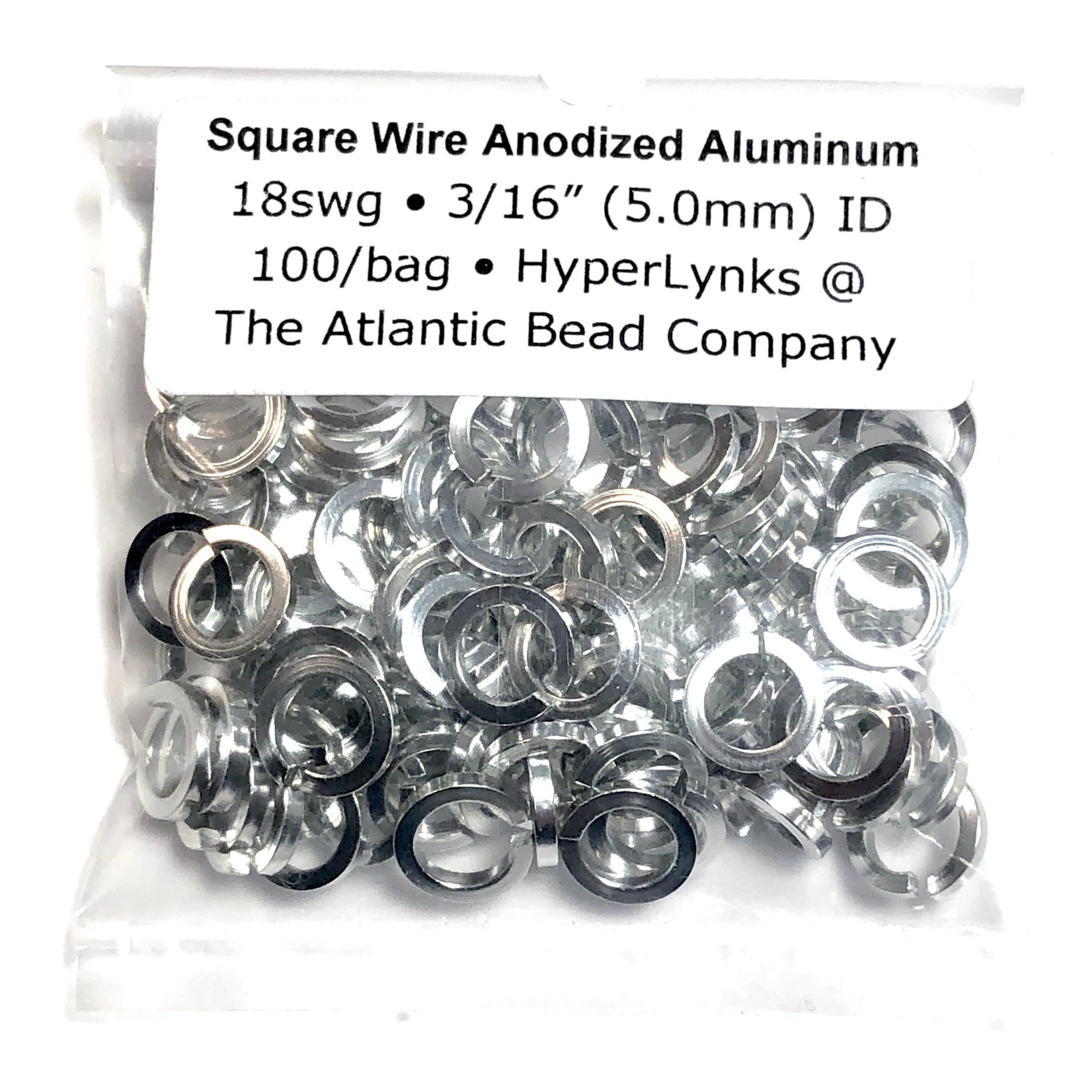 Hyperlinks Sq Wire Anodized Alum Rings Silver 18ga 3/16" 100pcs
