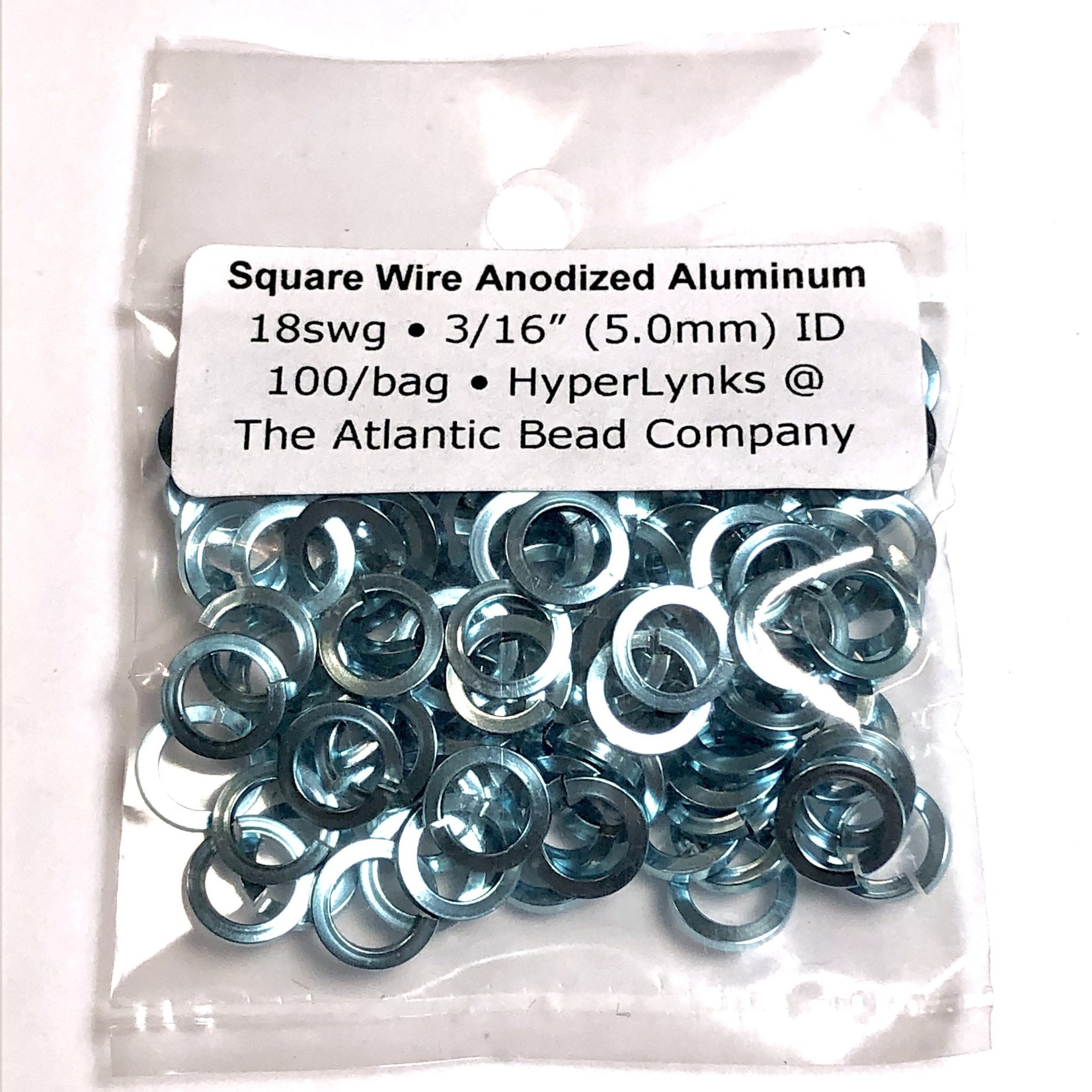 Hyperlinks Sq Wire Anodized Alum Rings Sky Blue 18ga 3/16" 100pcs