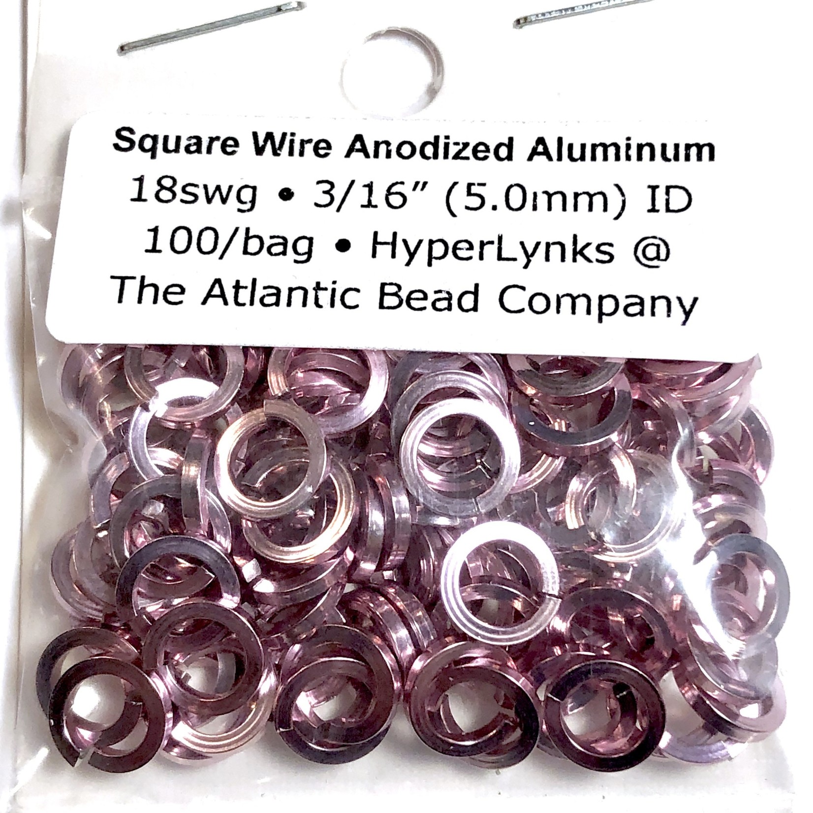 Hyperlinks Sq Wire Anodized Alum Rings Pink 18ga 3/16" 100pcs