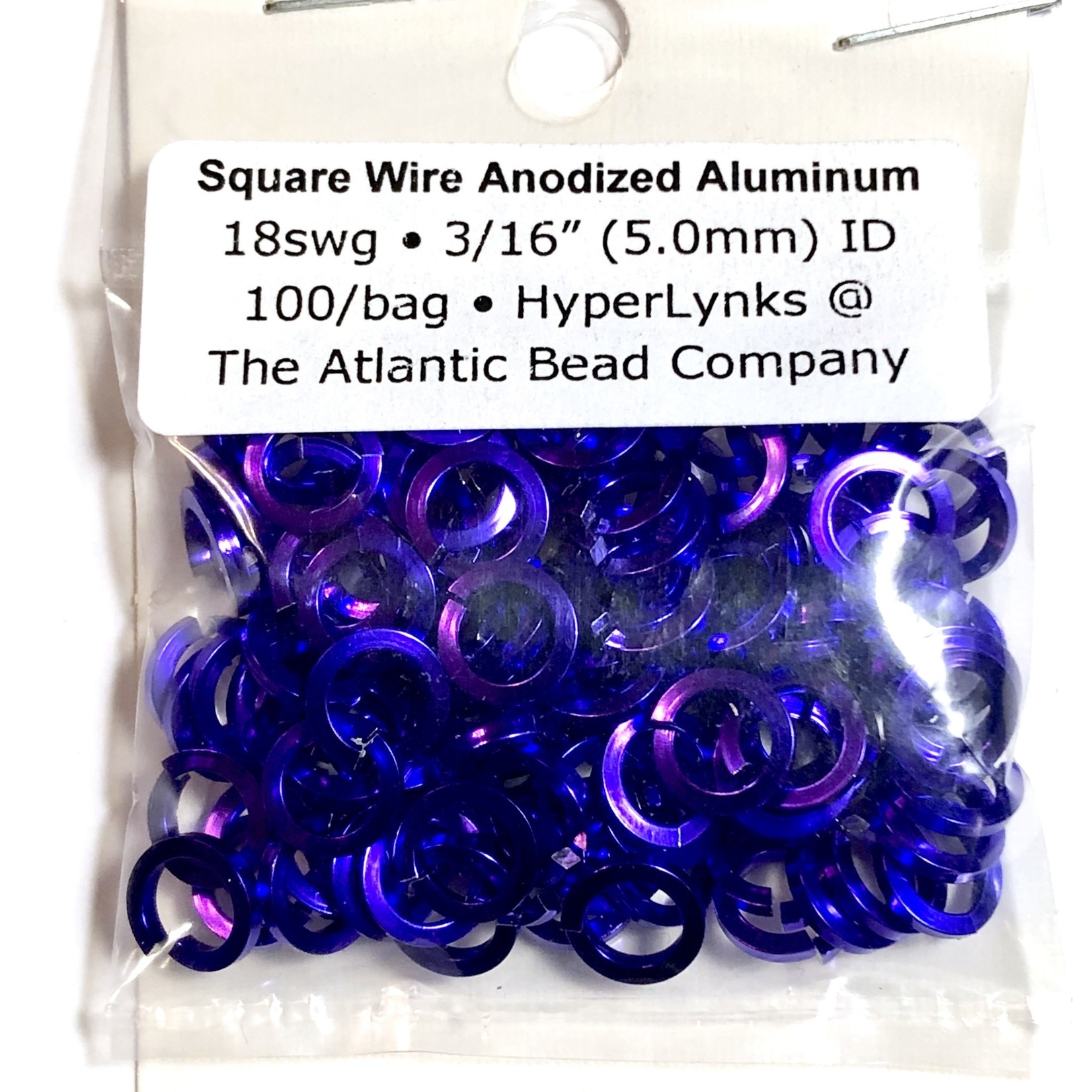 Hyperlinks Sq Wire Anodized Alum Rings Purple 18ga 3/16" 100pcs