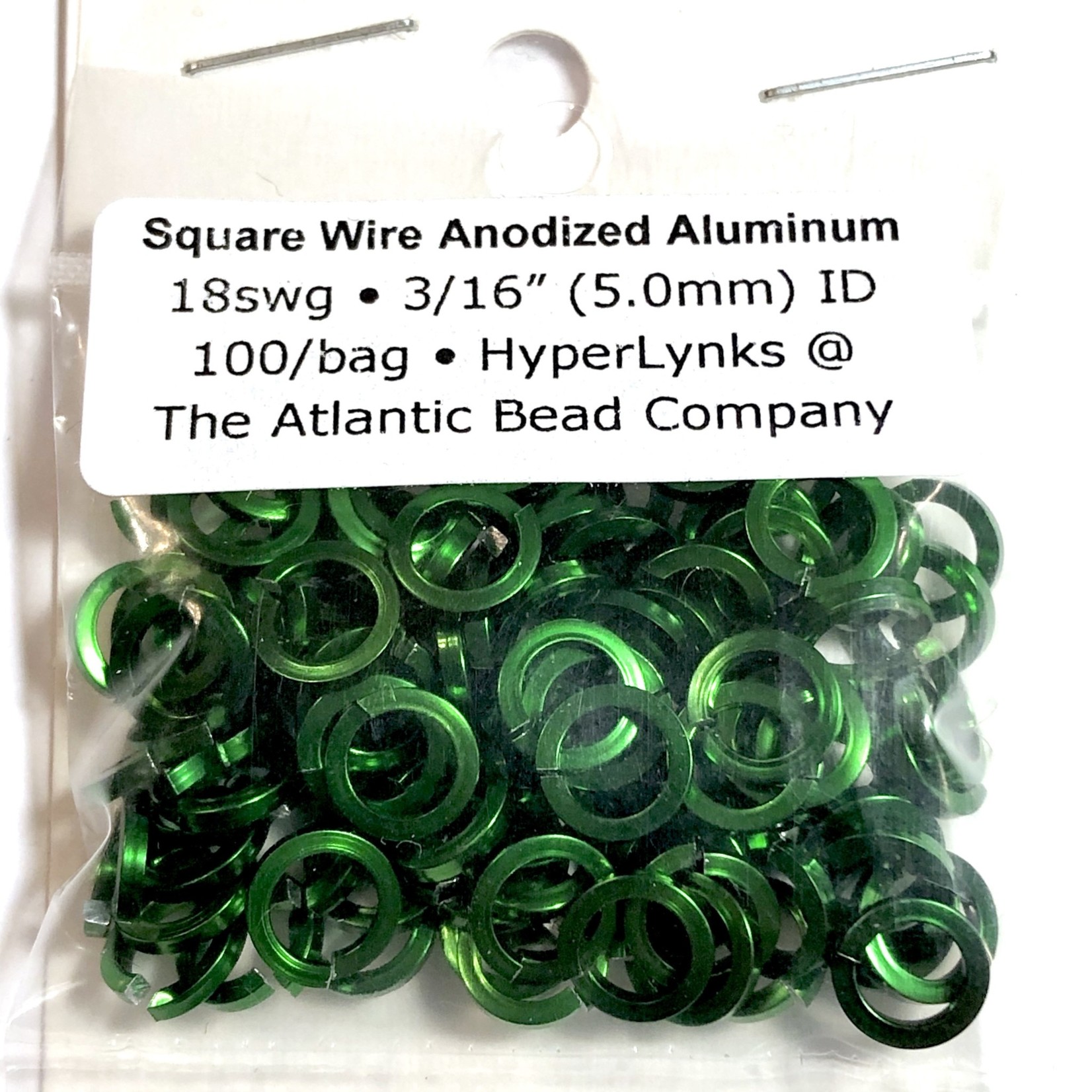 Hyperlinks Sq Wire Anodized Alum Rings Green 18ga 3/16" 100pcs