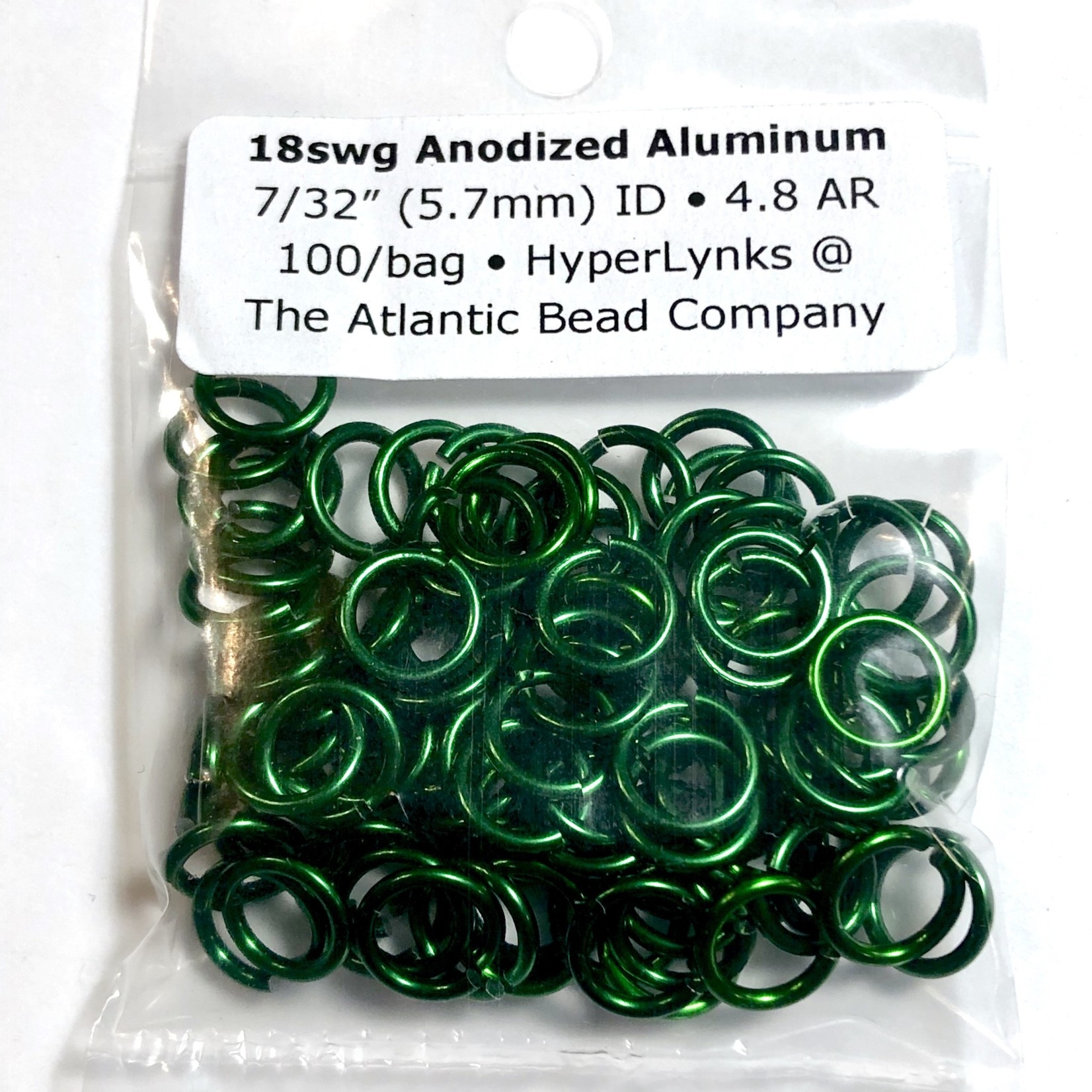 Anodized Aluminum Rings 18ga 7/32" Green 100pcs