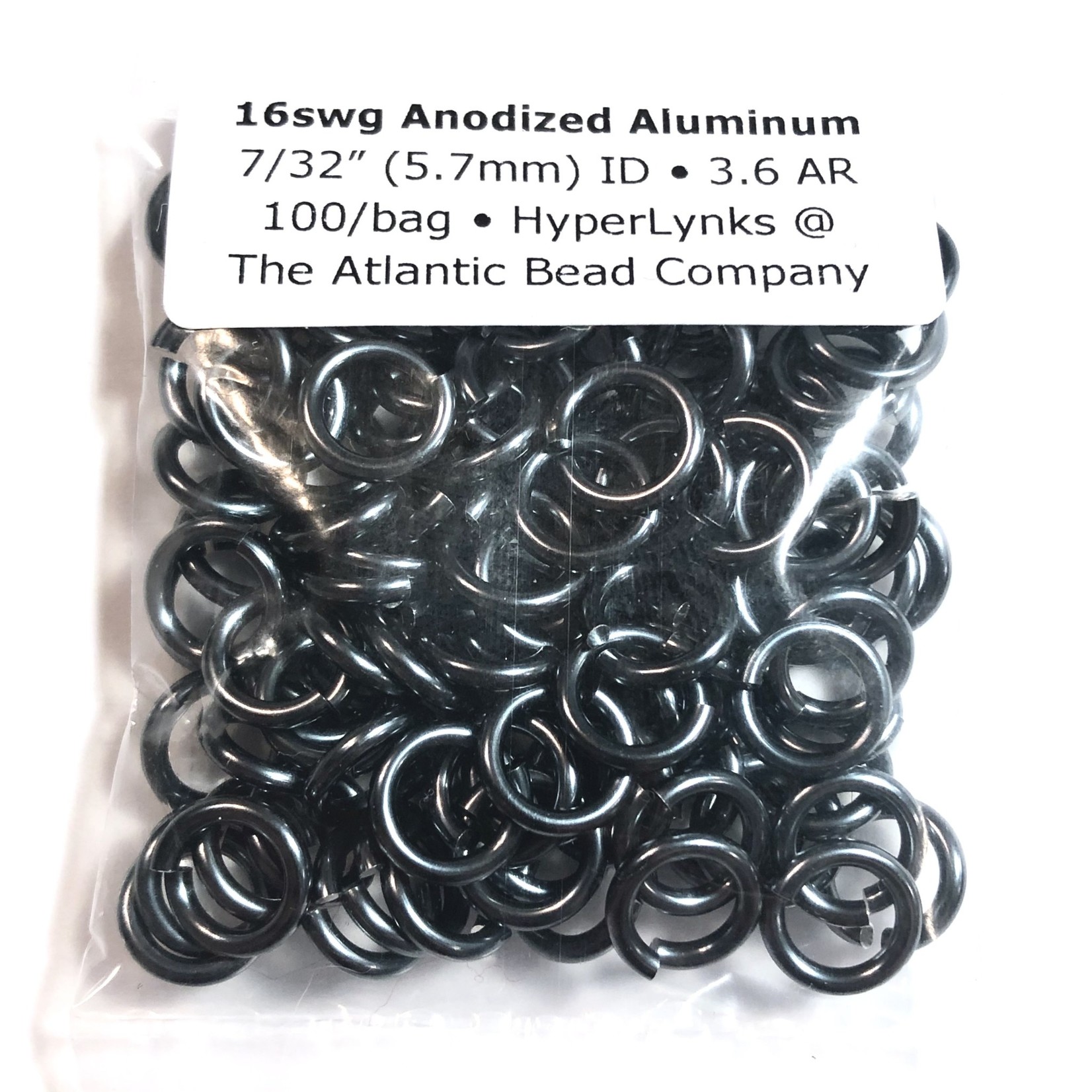 Anodized Aluminum Rings 16ga 7/32" Black Ice 100pcs