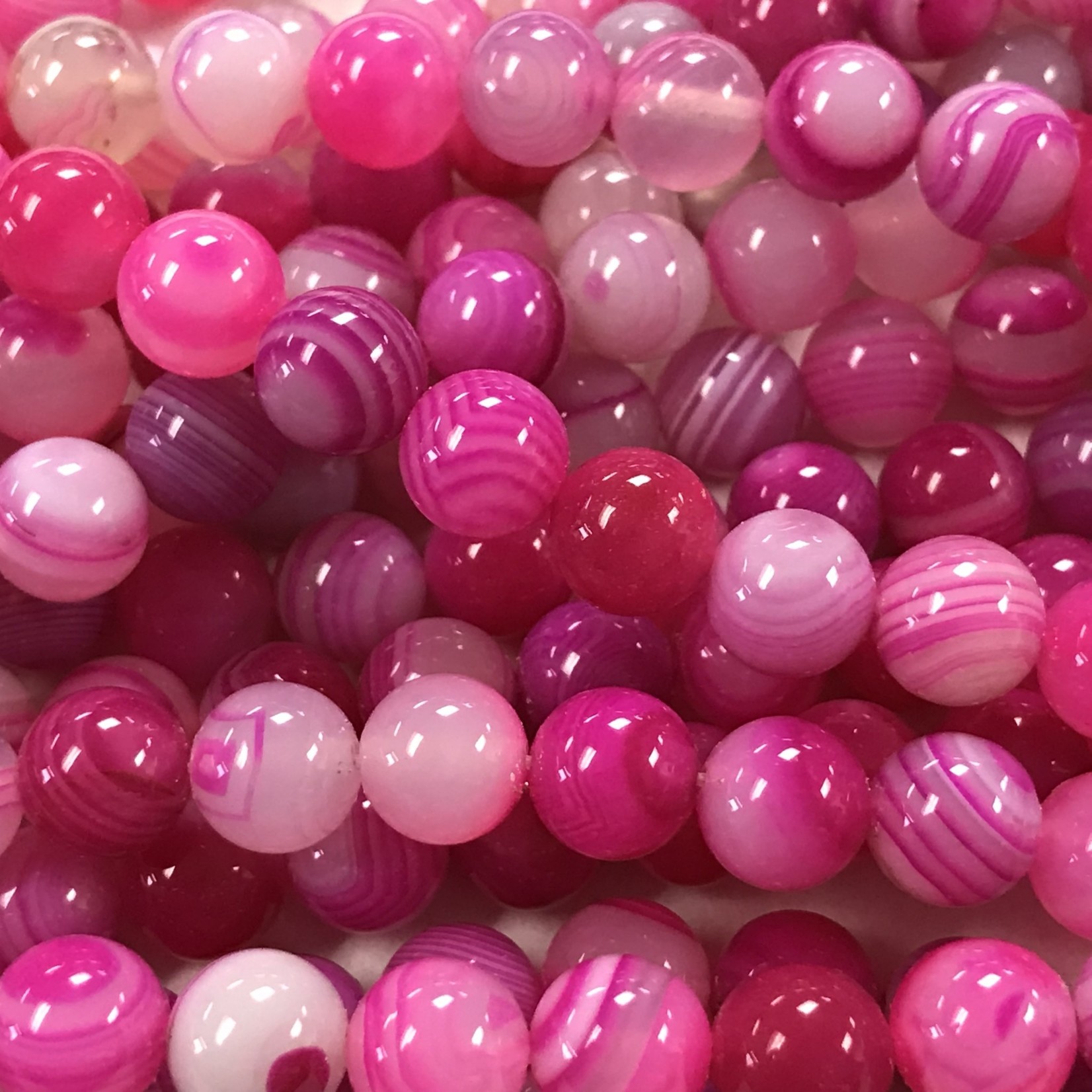 AGATE Banded Dyed Hot Pink 8mm Round